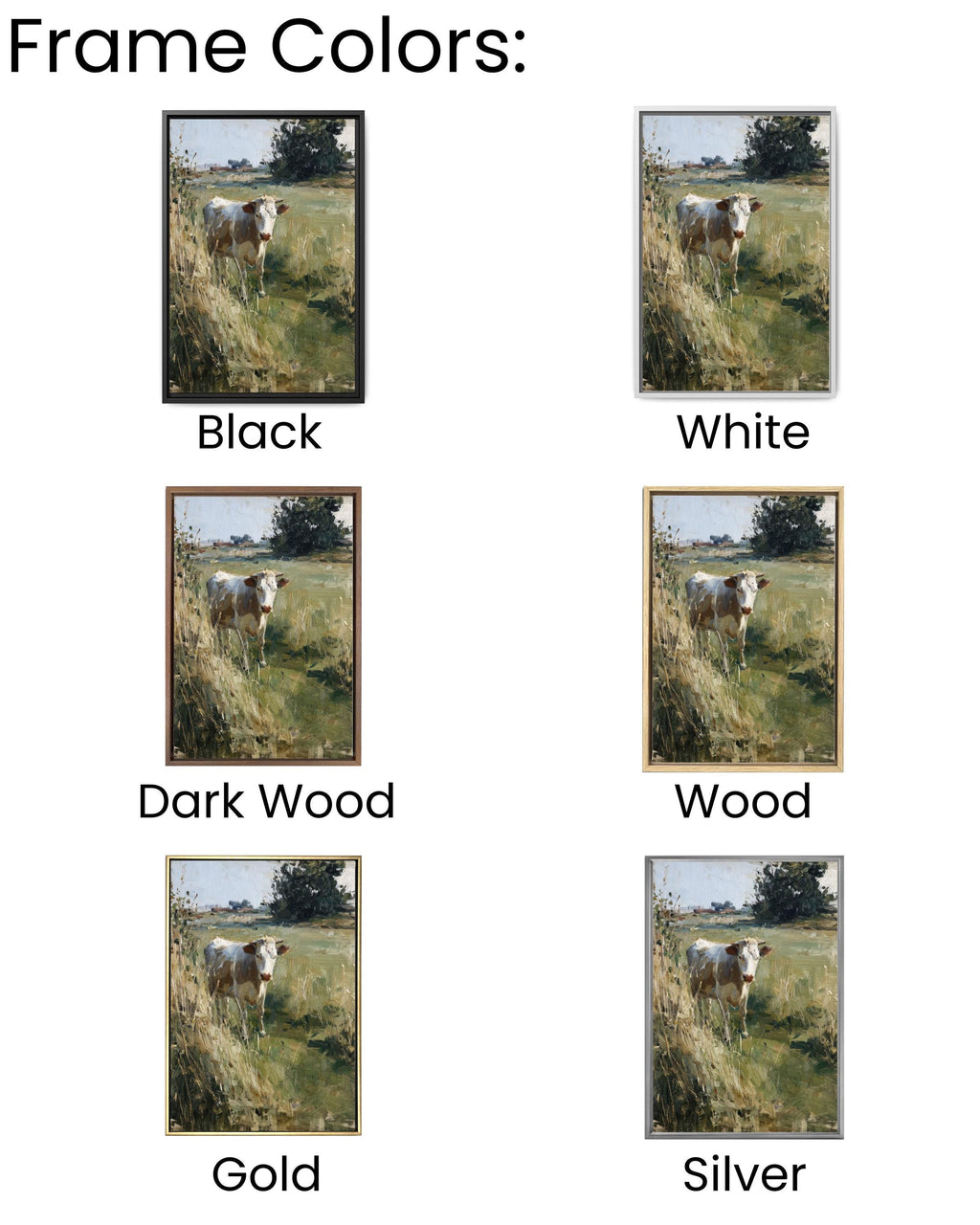 Cow in Grassy Field Art Print: Muted Oil Painting, John Singer Sargent Style Canvas Wall Art – Modern Decor Print