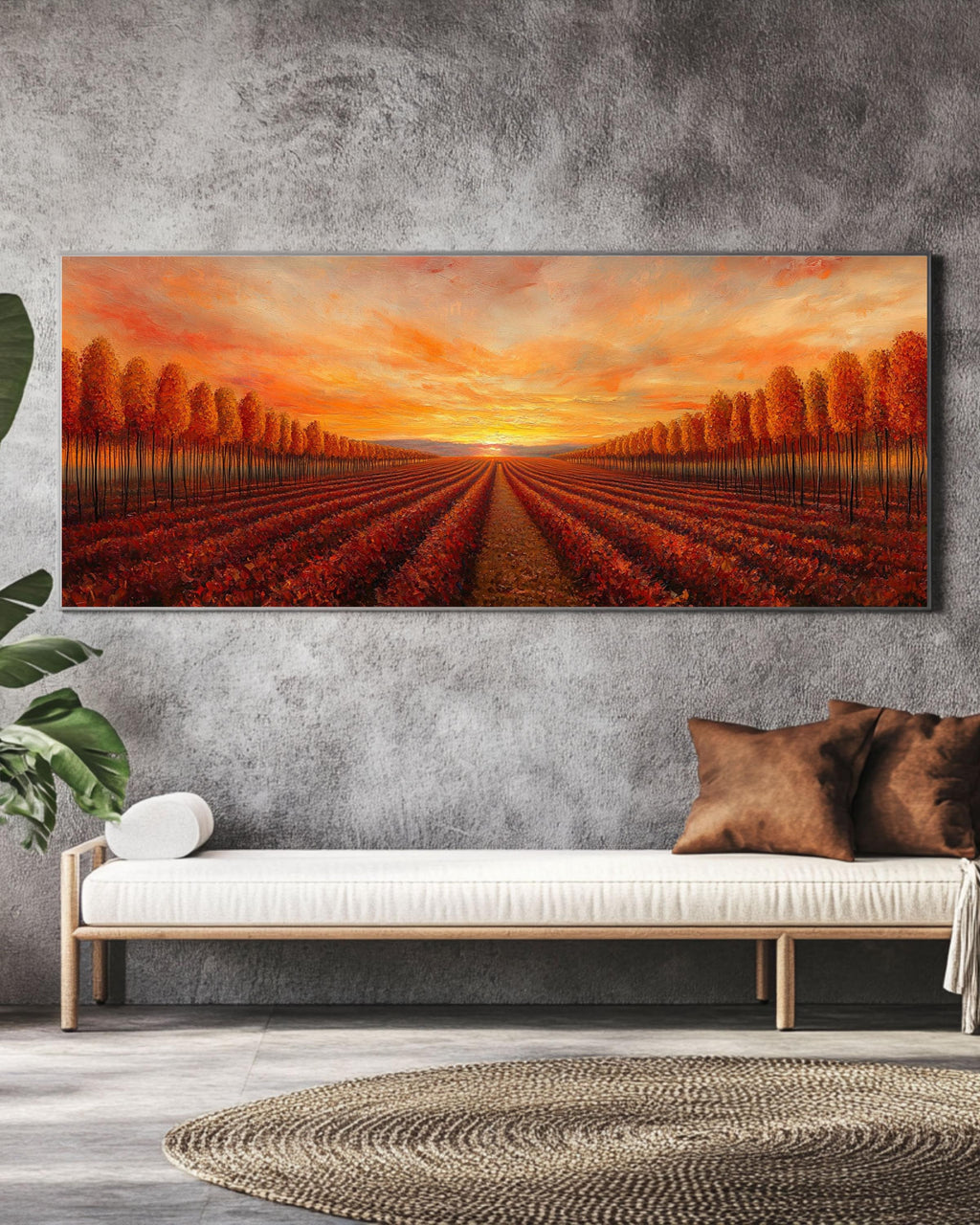 Autumn Forest Oil Painting: Panoramic Fall Landscape - Cozy Home Decor Canvas Wall Art – Modern Decor Print