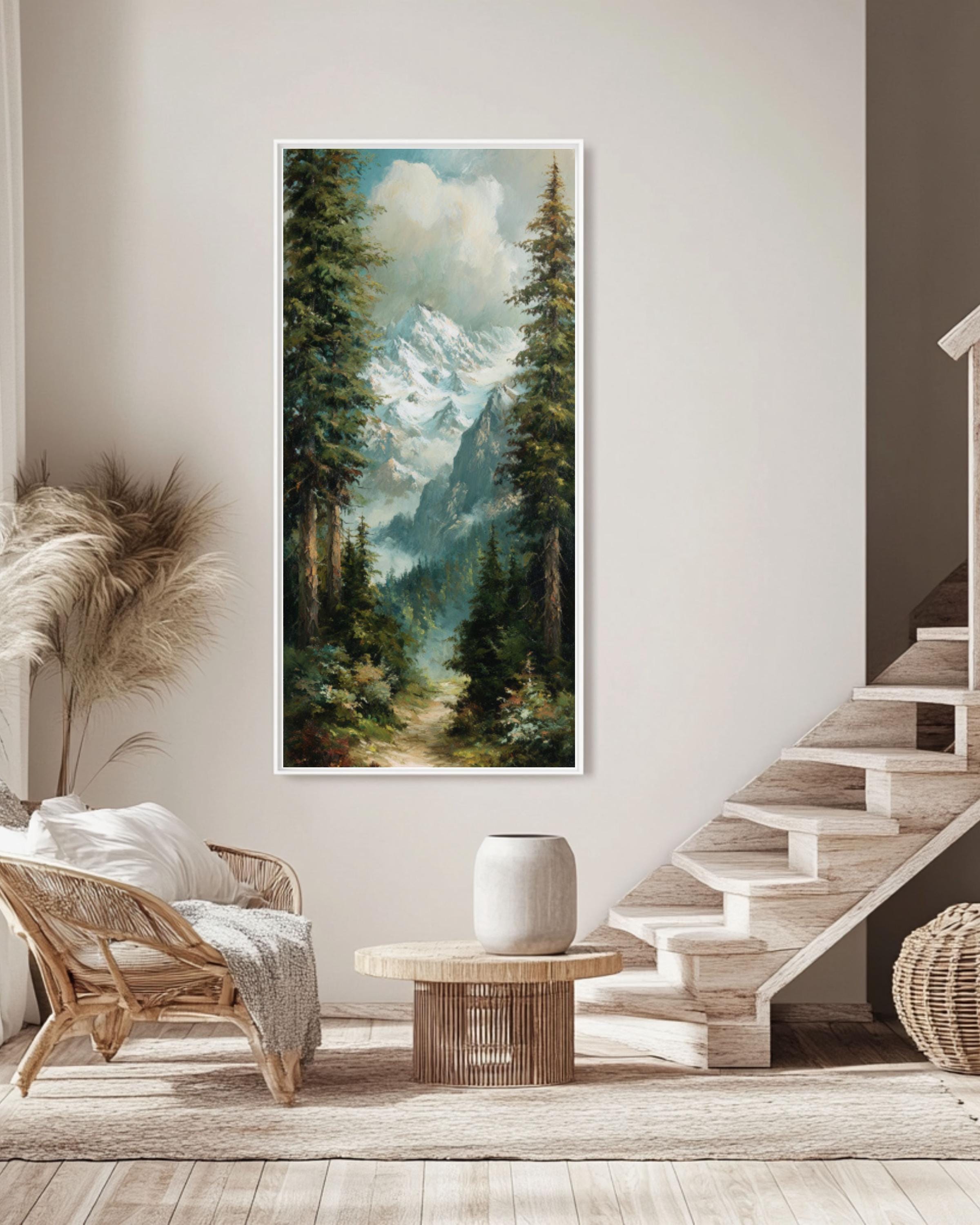 Alpine Mountain Art Print: Vintage Oil Landscape, Turner Style Canvas Wall Art – Modern Decor Print