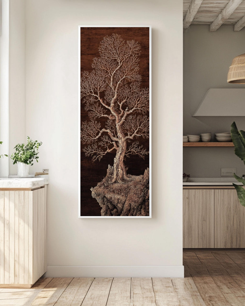 Minimal Tree Line Drawing: Asian-Inspired Rustic Modern Wall Art Canvas Wall Art – Modern Decor Print