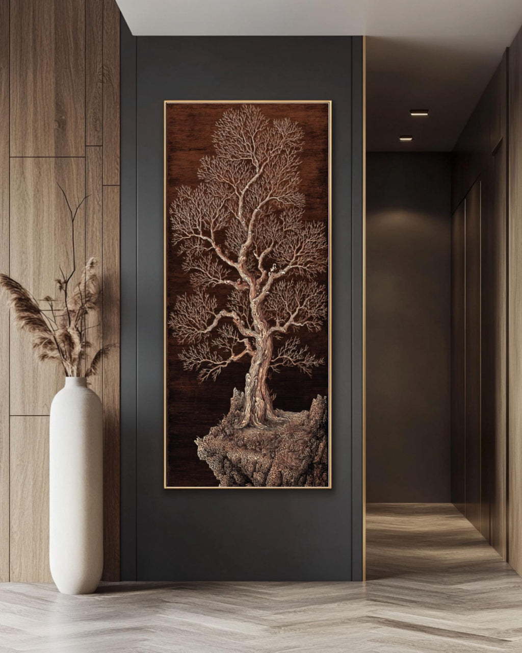 Minimal Tree Line Drawing: Asian-Inspired Rustic Modern Wall Art Canvas Wall Art – Modern Decor Print