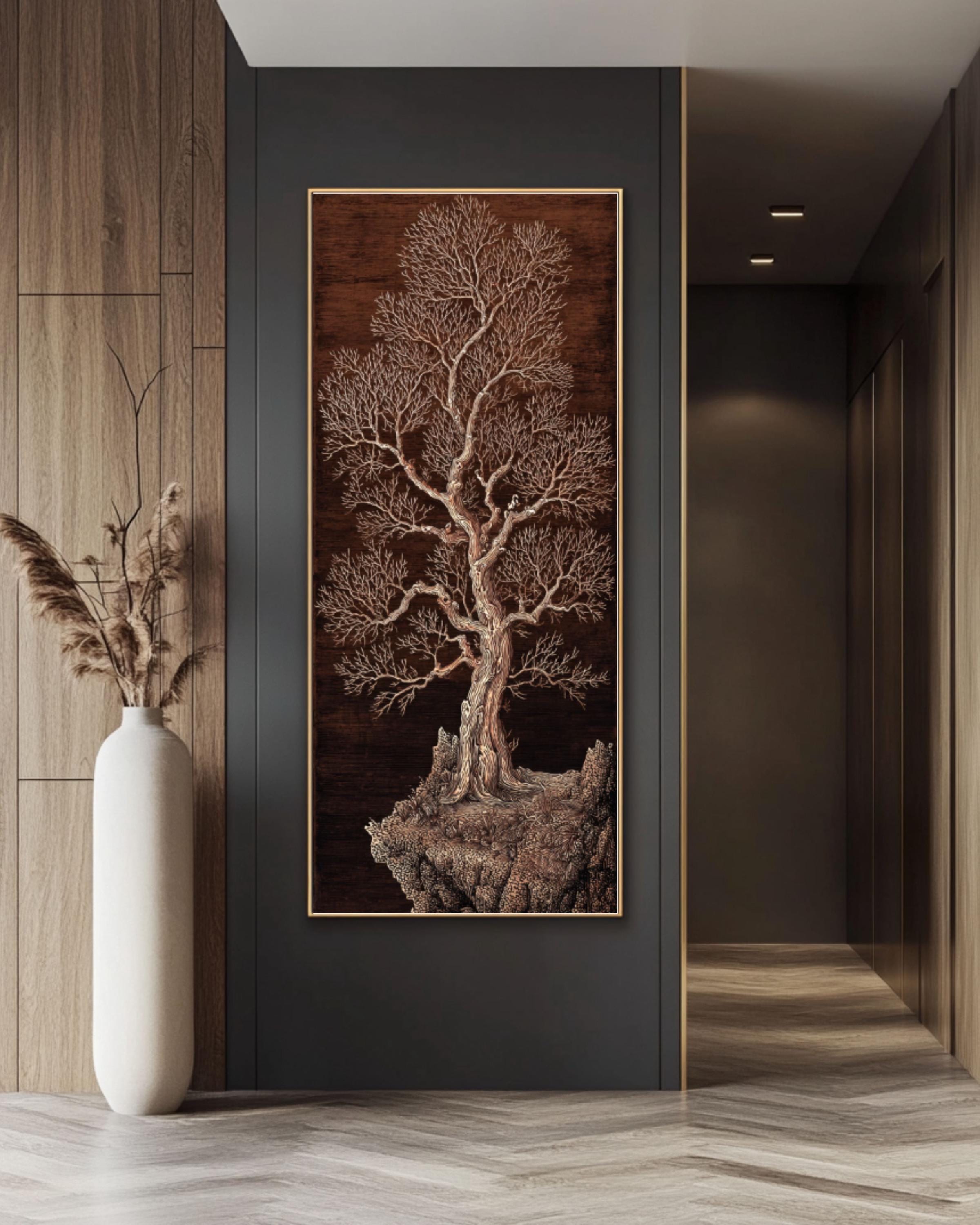 Minimal Tree Line Drawing: Asian-Inspired Rustic Modern Wall Art Canvas Wall Art – Modern Decor Print
