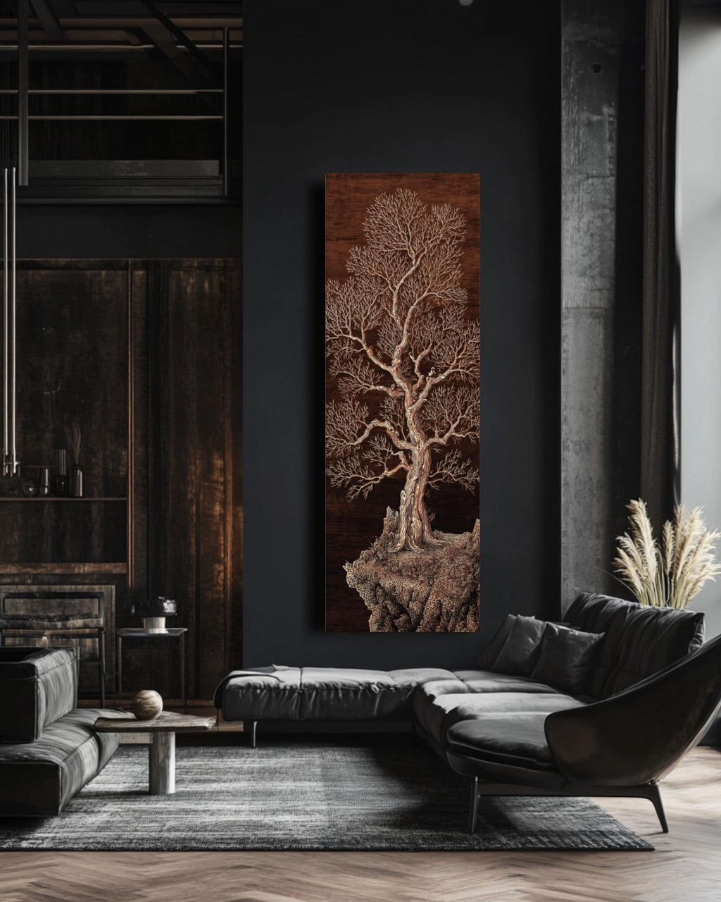Minimal Tree Line Drawing: Asian-Inspired Rustic Modern Wall Art Canvas Wall Art – Modern Decor Print