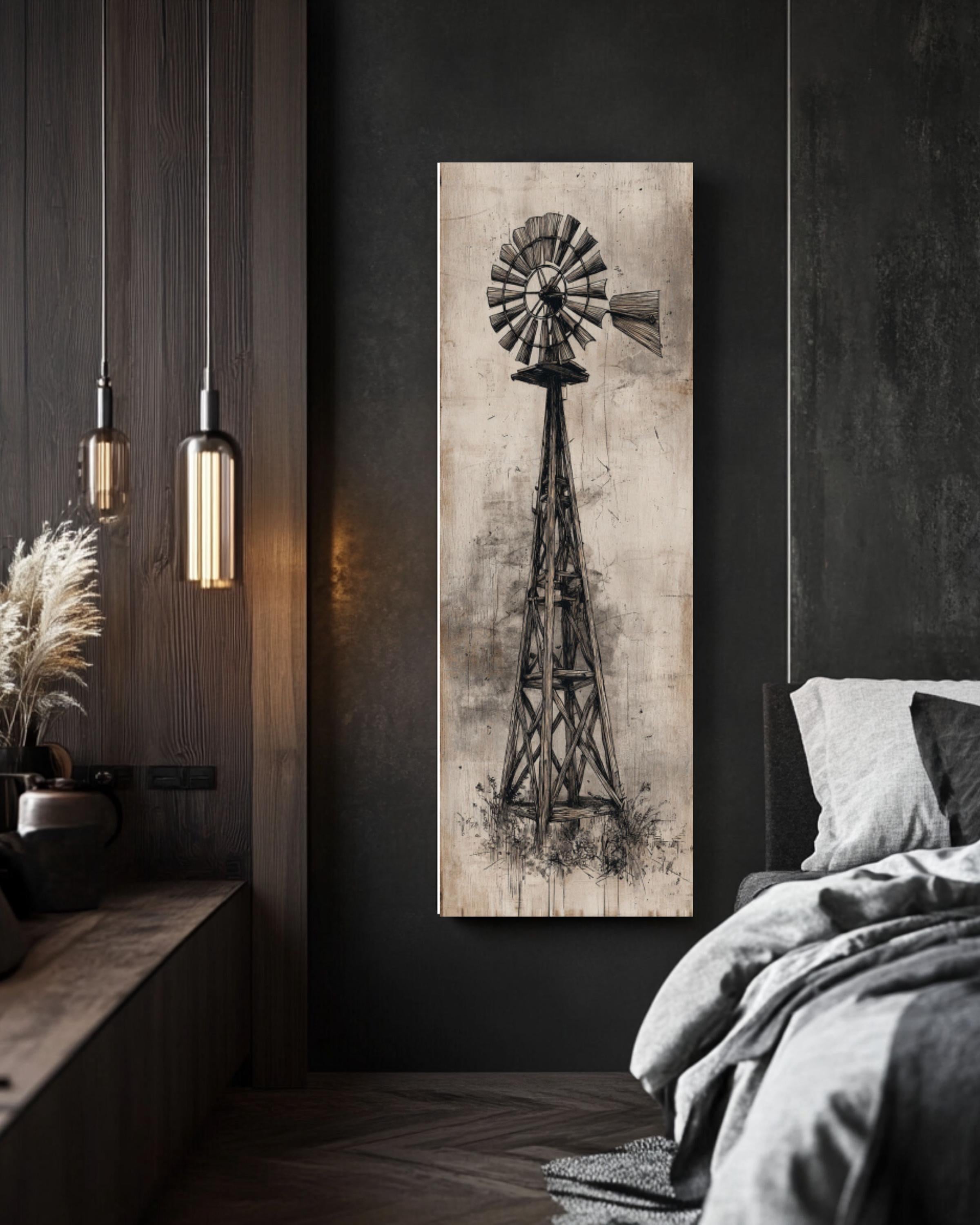 Vintage Texas Windmill Wall Art Print | Rustic Barn Scene Canvas