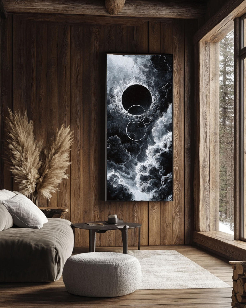 Black Hole Abstract Art Print: Dark Cosmic Oil Painting Style Canvas Wall Art – Modern Decor Print