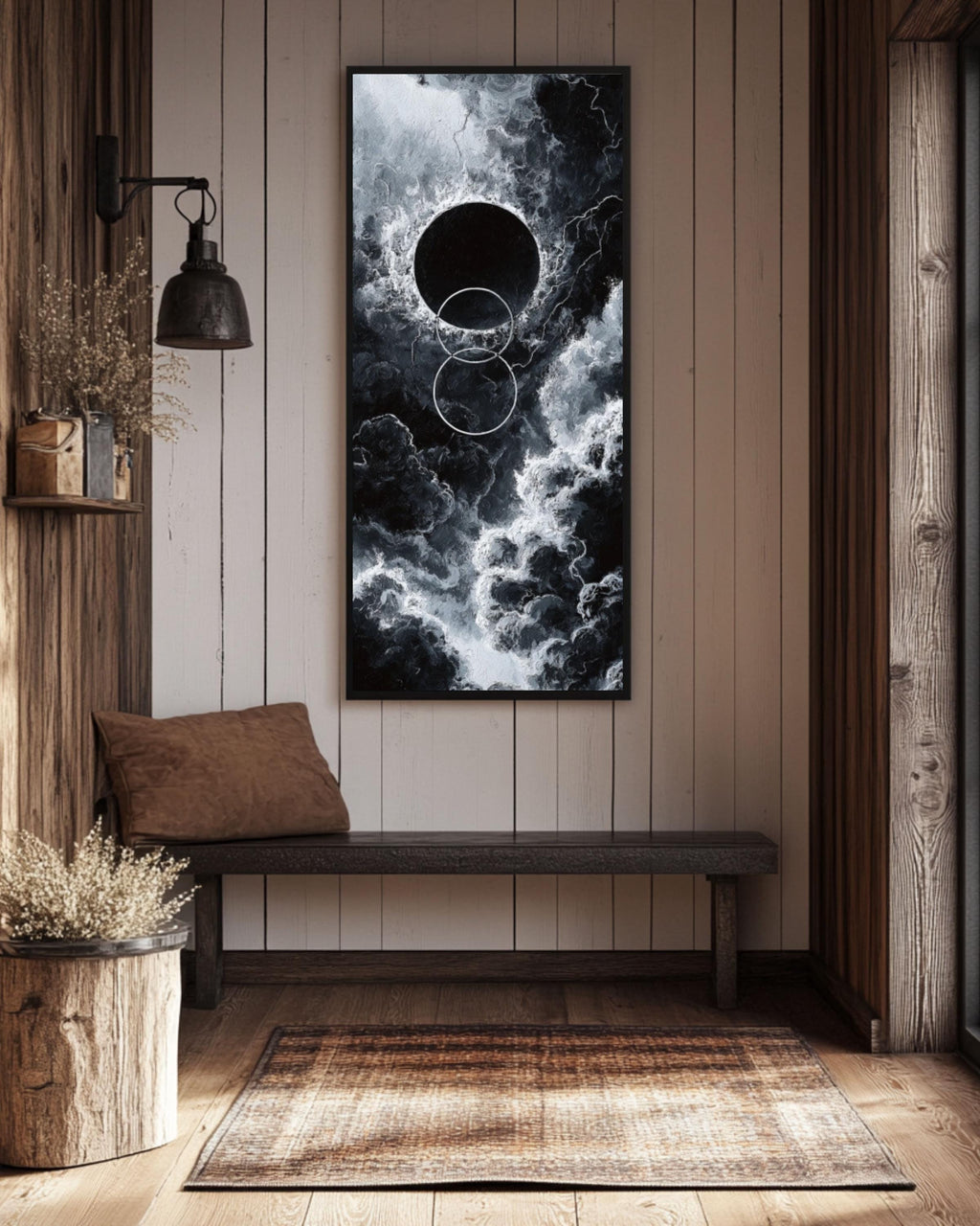 Black Hole Abstract Art Print: Dark Cosmic Oil Painting Style Canvas Wall Art – Modern Decor Print