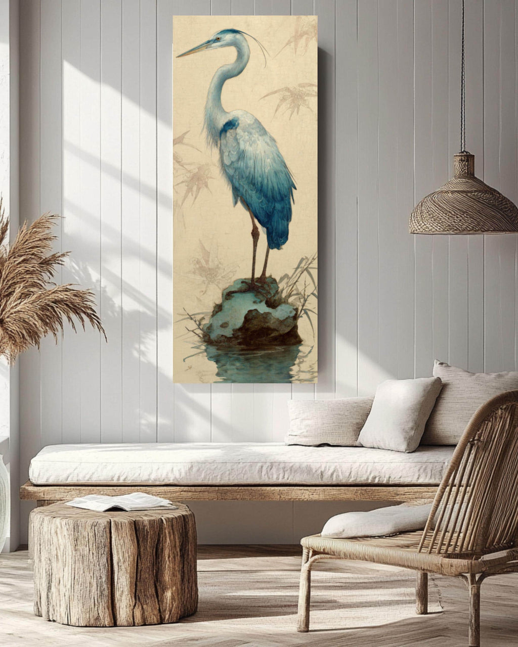 Blue Heron Japanese Art Print: Nature-Inspired Wall Decor Canvas Wall Art – Modern Decor Print