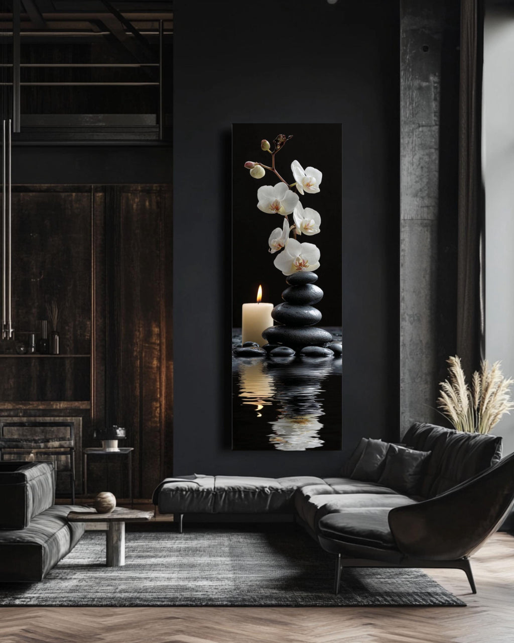 Zen Stones & Orchid Print: Tranquil Meditation Art Canvas Wall Art – Modern Decor Print