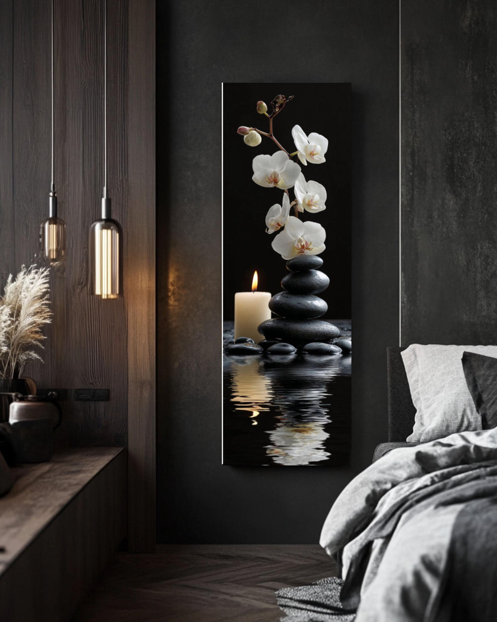 Zen Stones & Orchid Print: Tranquil Meditation Art Canvas Wall Art – Modern Decor Print