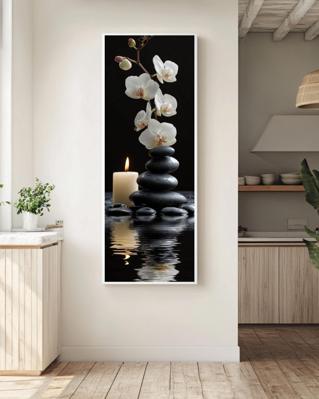 Zen Stones & Orchid Print: Tranquil Meditation Art Canvas Wall Art – Modern Decor Print