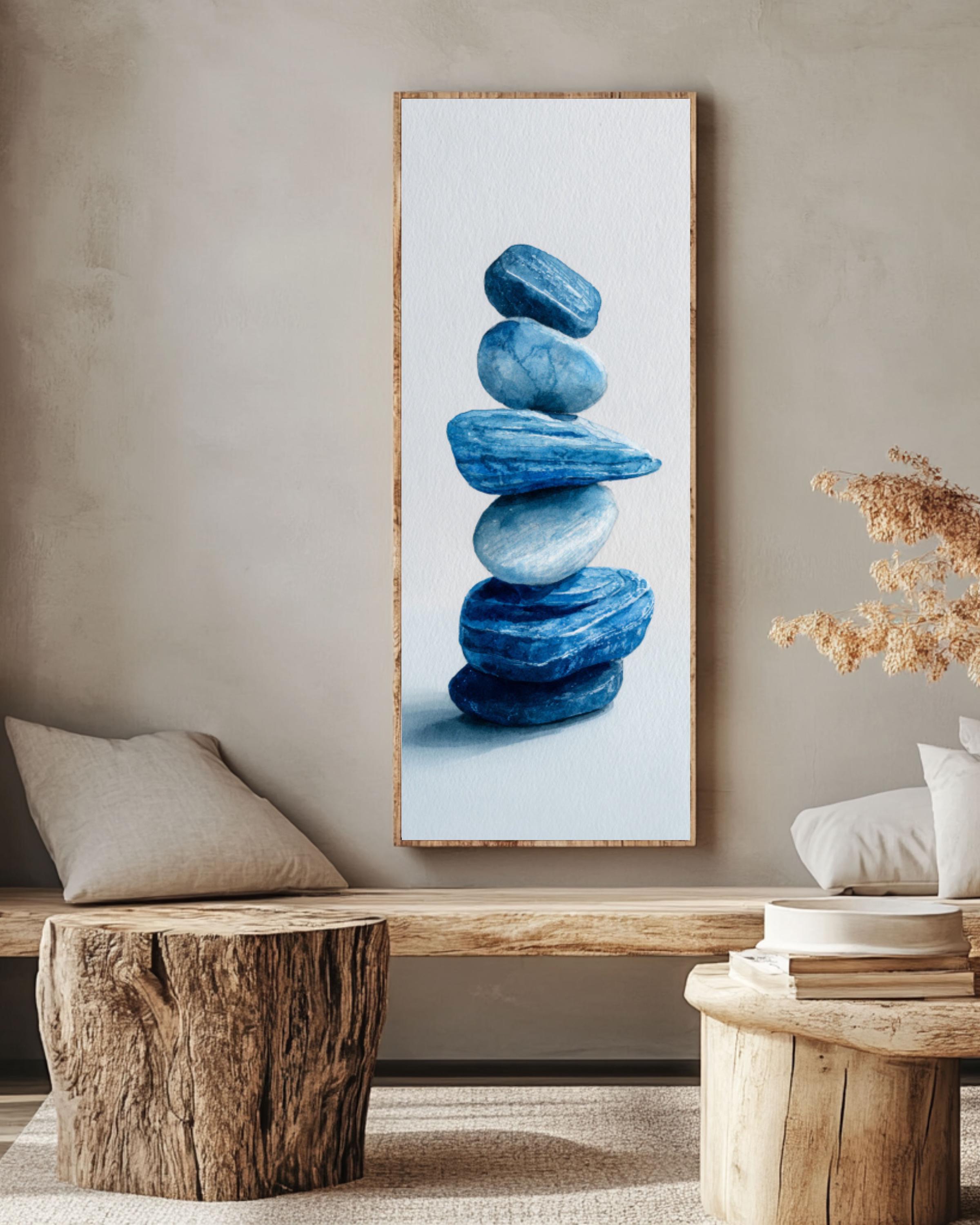 Stacked Stones Watercolor Art: Calming Zen Print for Meditation Canvas Wall Art – Modern Decor Print