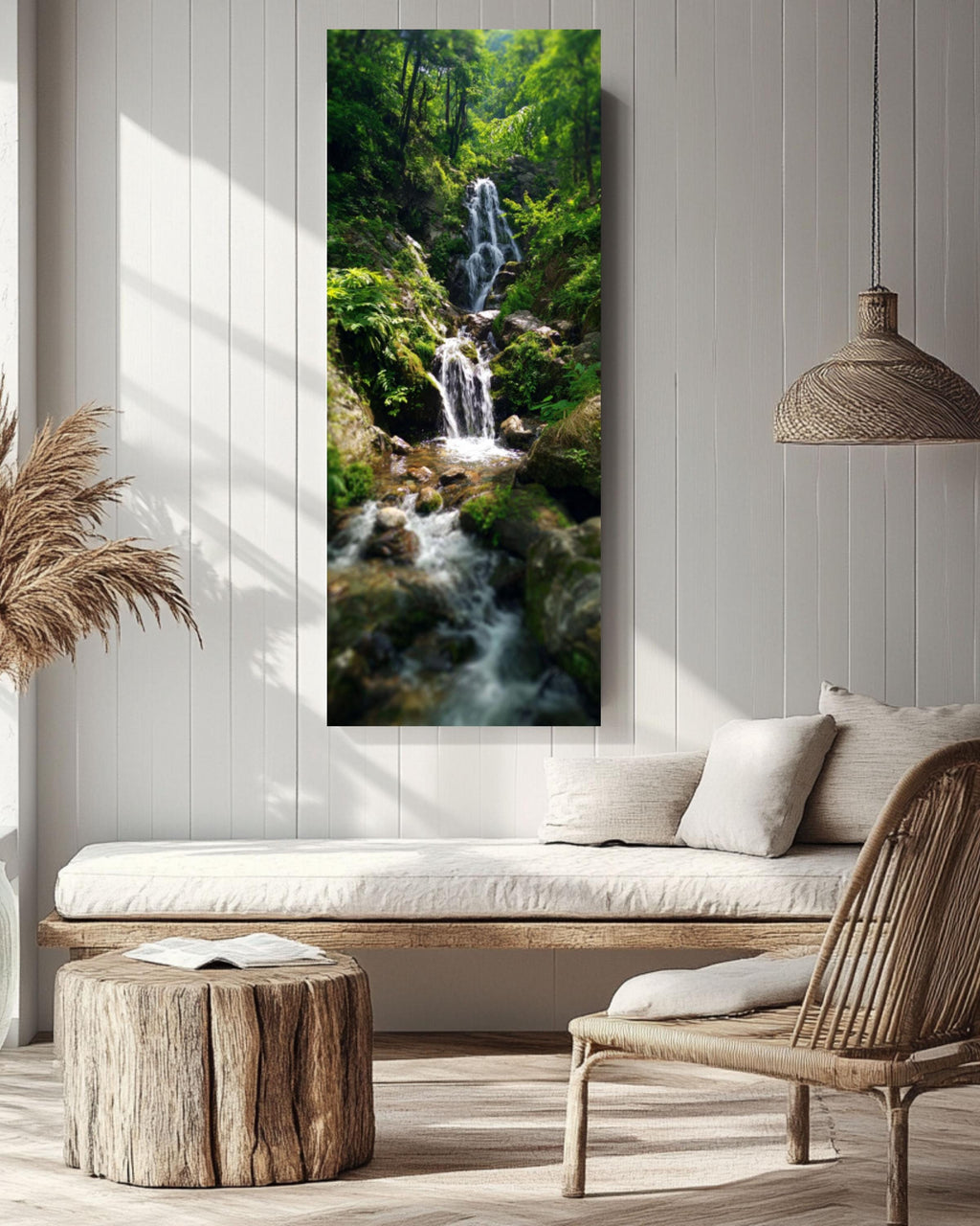 Waterfall Forest Photo Print: Lush Greenery, Calming Nature Wall Art Canvas Wall Art – Modern Decor Print