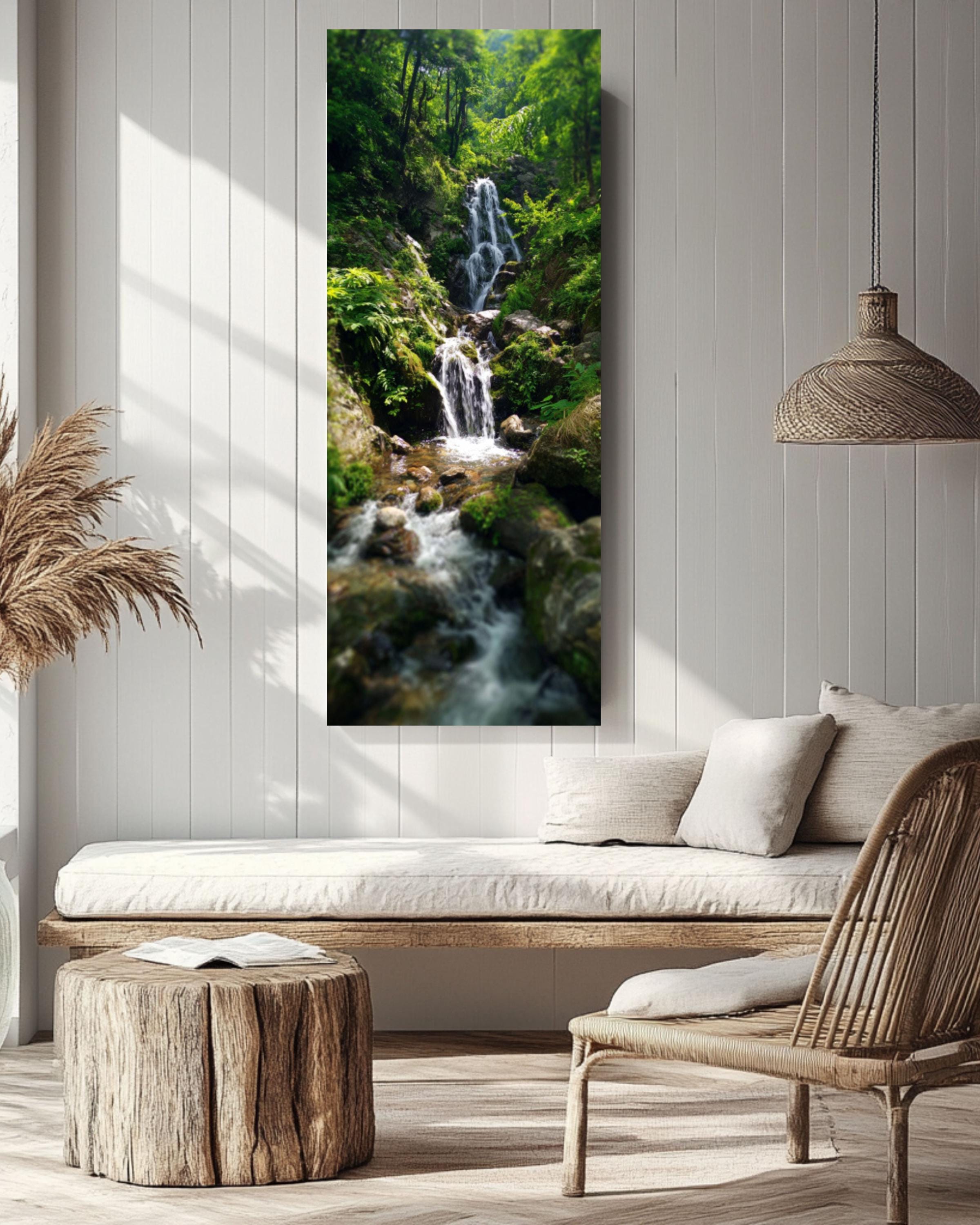 Waterfall Forest Photo Print: Lush Greenery, Calming Nature Wall Art Canvas Wall Art – Modern Decor Print