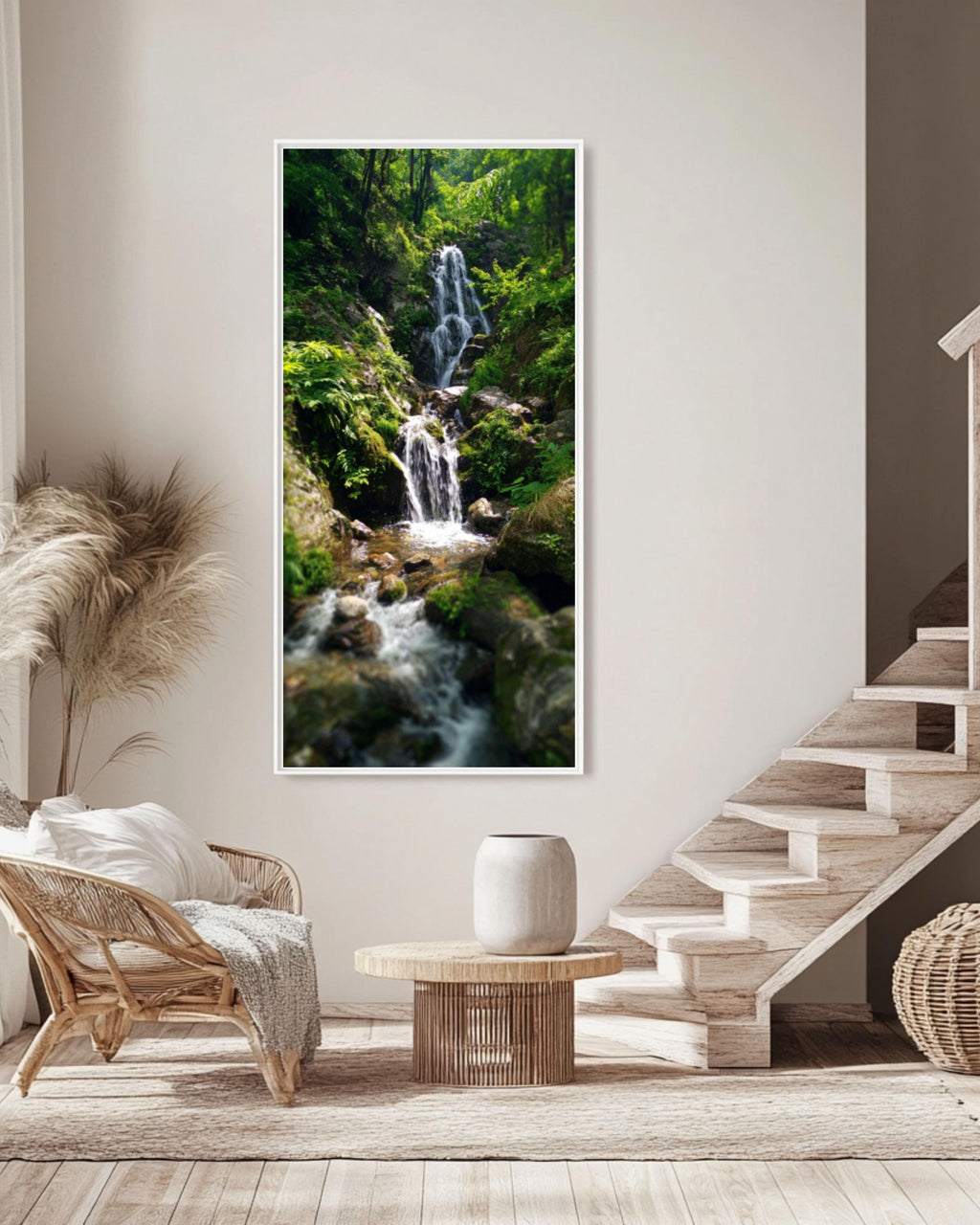 Waterfall Forest Photo Print: Lush Greenery, Calming Nature Wall Art Canvas Wall Art – Modern Decor Print