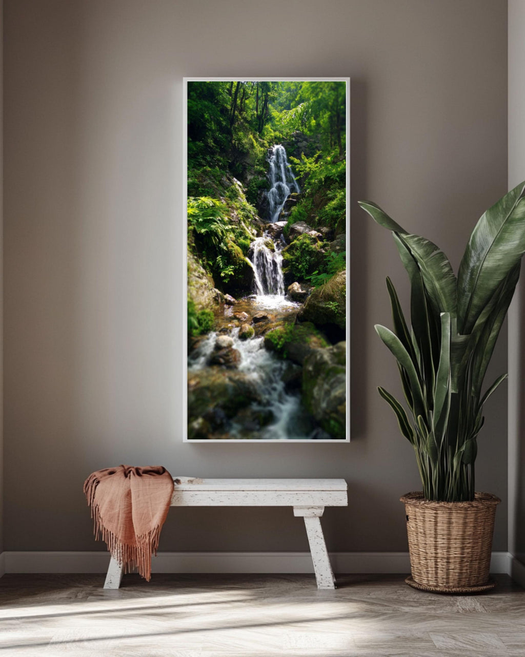 Waterfall Forest Photo Print: Lush Greenery, Calming Nature Wall Art Canvas Wall Art – Modern Decor Print