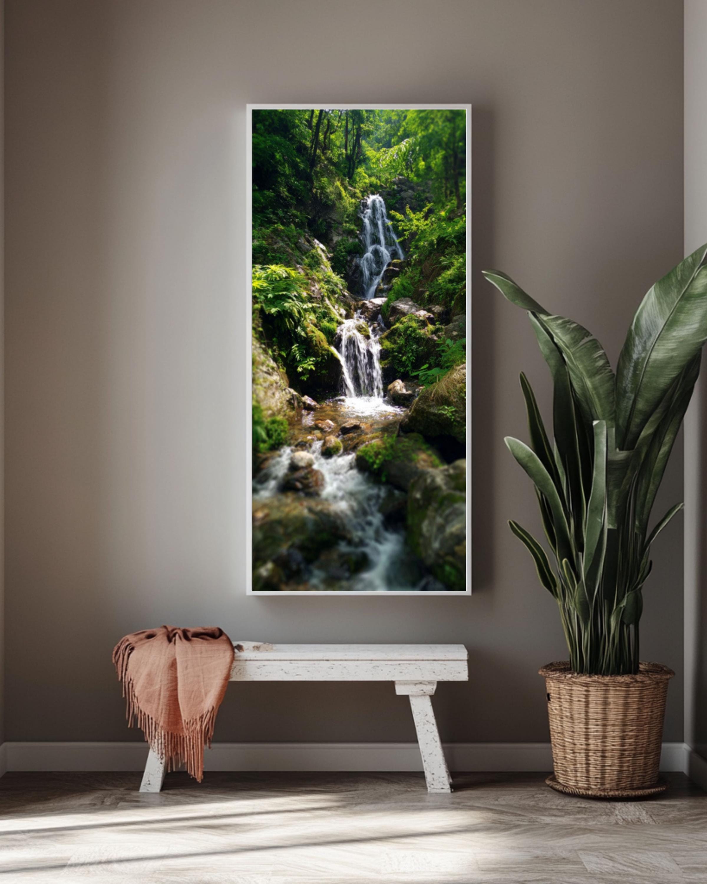Waterfall Forest Photo Print: Lush Greenery, Calming Nature Wall Art Canvas Wall Art – Modern Decor Print