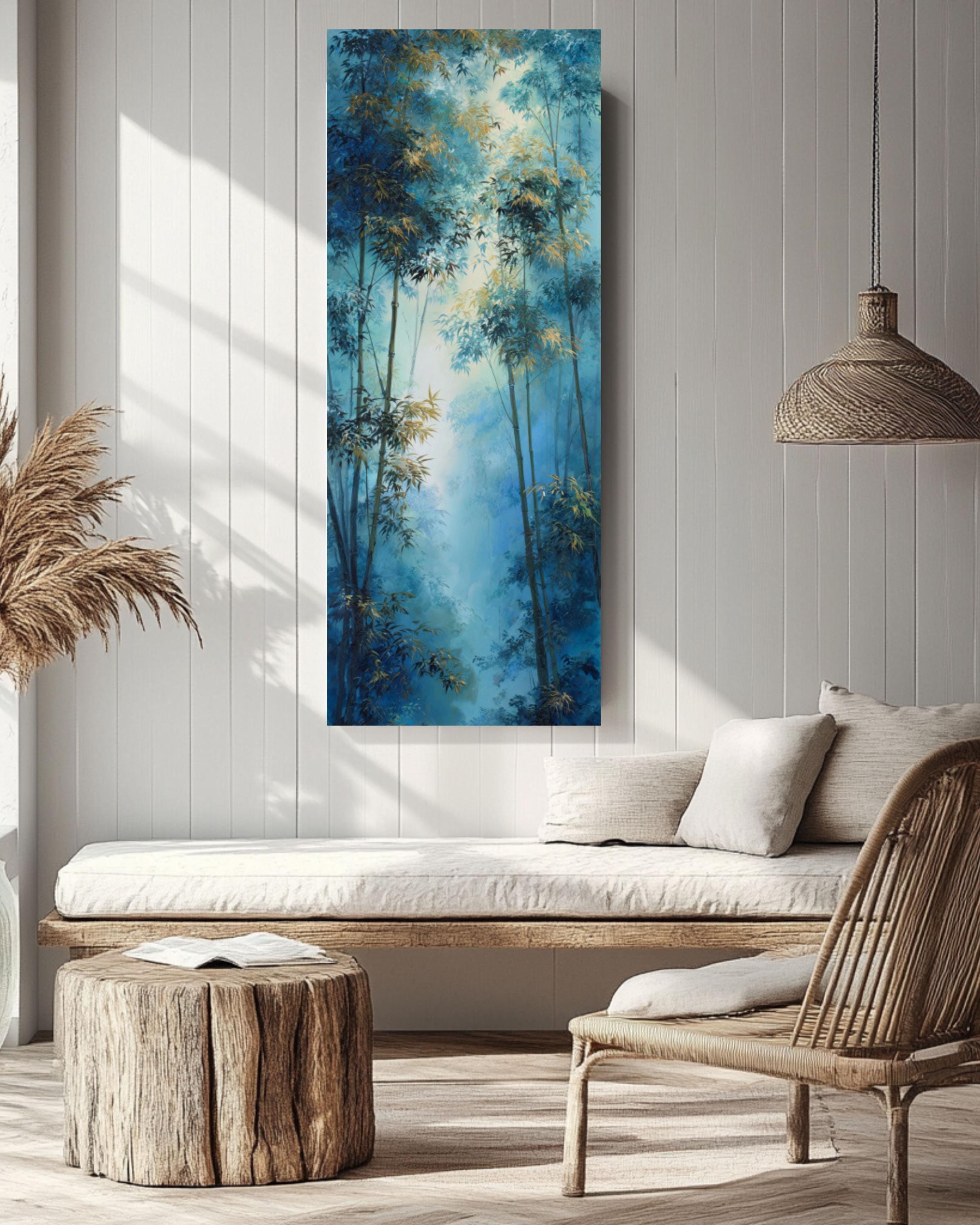 Bamboo Forest Oil Painting: Chinese Ink Landscape, Ethereal Wall Art Canvas Wall Art – Modern Decor Print