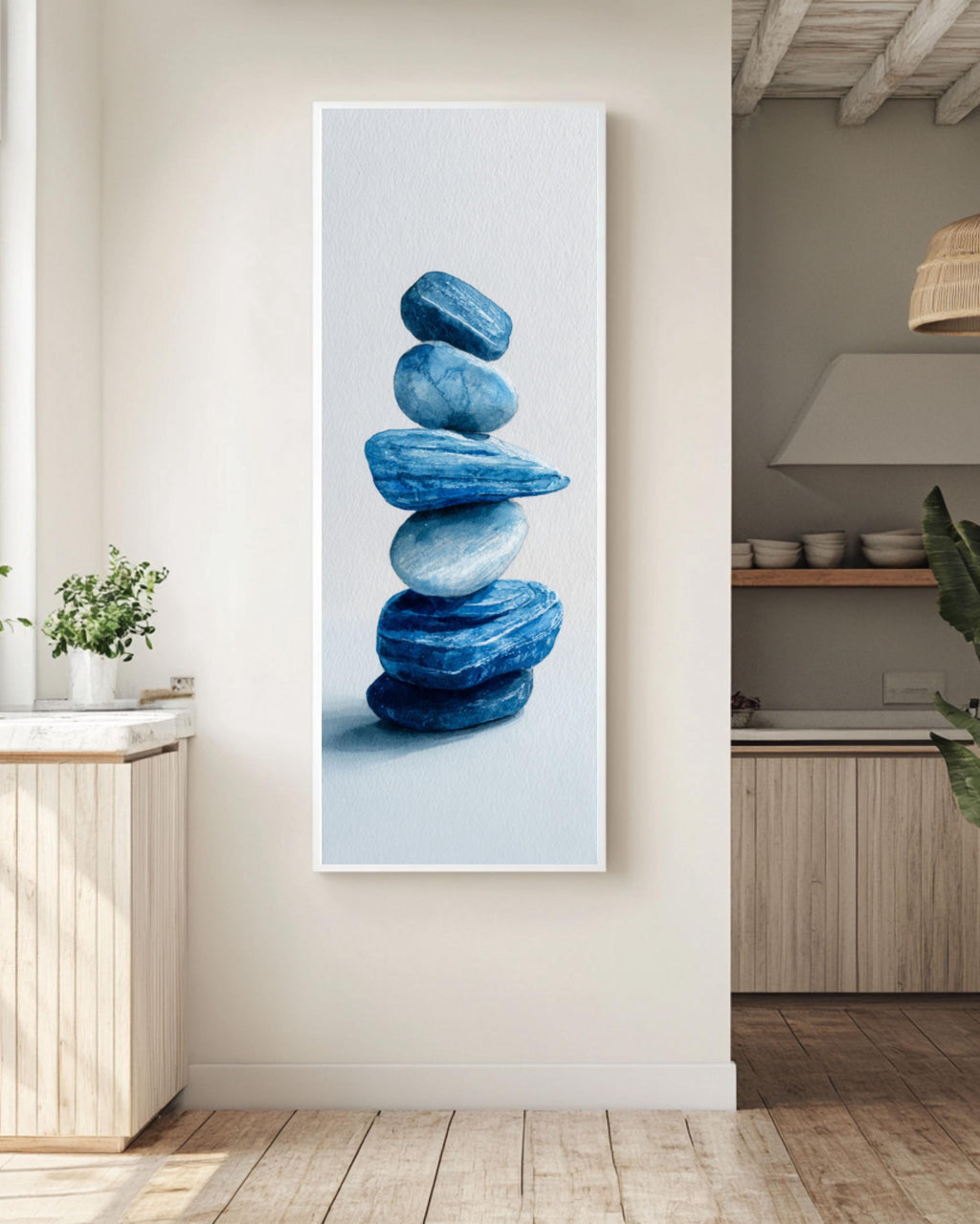 Stacked Stones Watercolor Art: Calming Zen Print for Meditation Canvas Wall Art – Modern Decor Print
