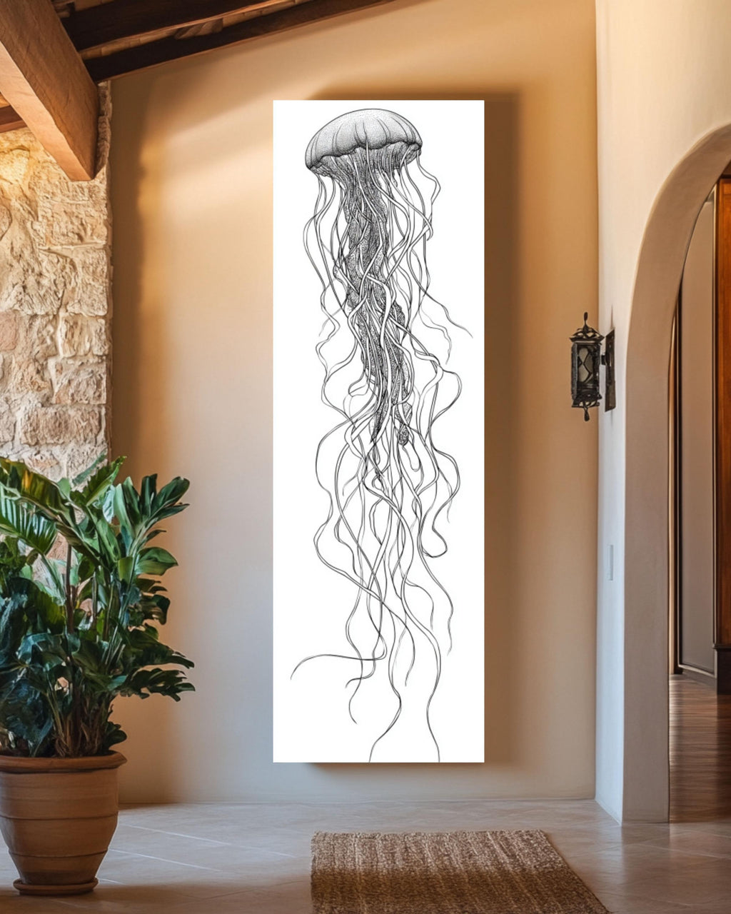Minimalist Jellyfish Line Art Print: Modern Nautical Wall Decor Canvas Wall Art – Modern Decor Print