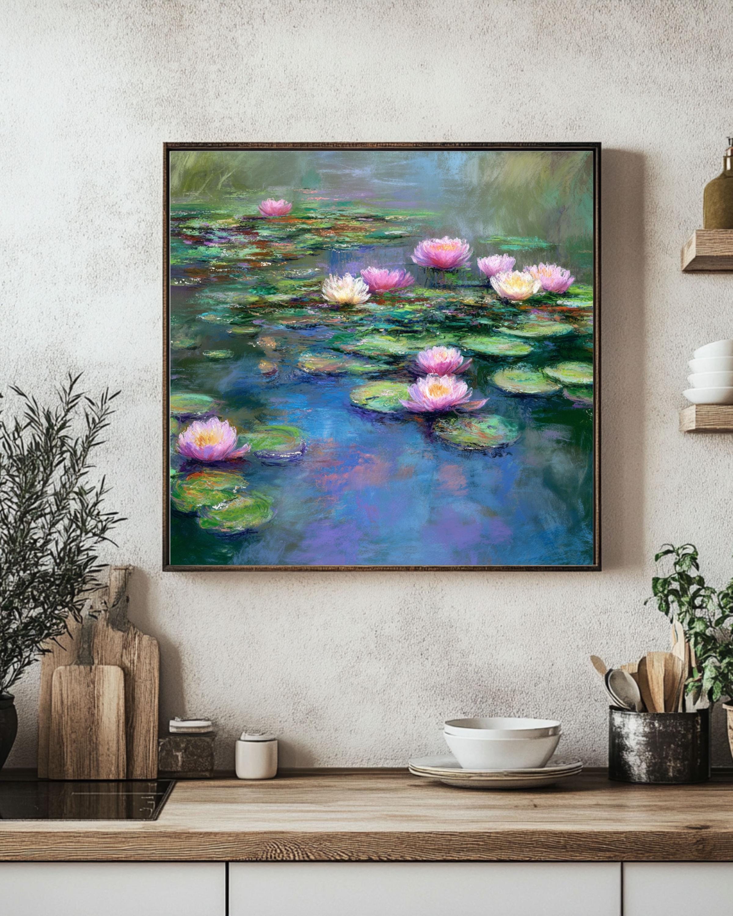 Monet Water Lilies Art Print: Pastel Impressionist Wall Decor Canvas Wall Art – Modern Decor Print