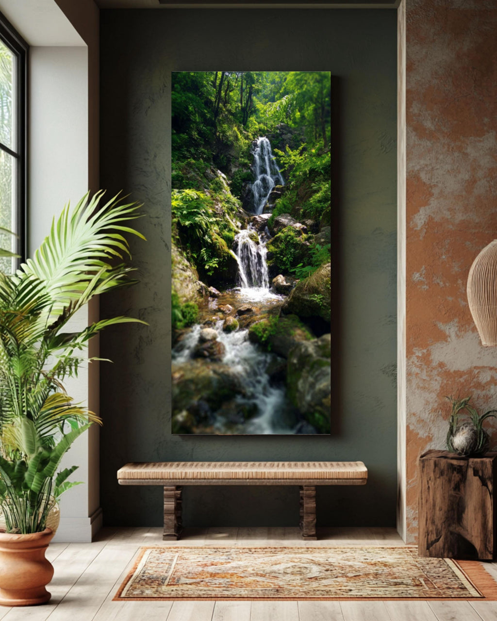 Waterfall Forest Photo Print: Lush Greenery, Calming Nature Wall Art Canvas Wall Art – Modern Decor Print