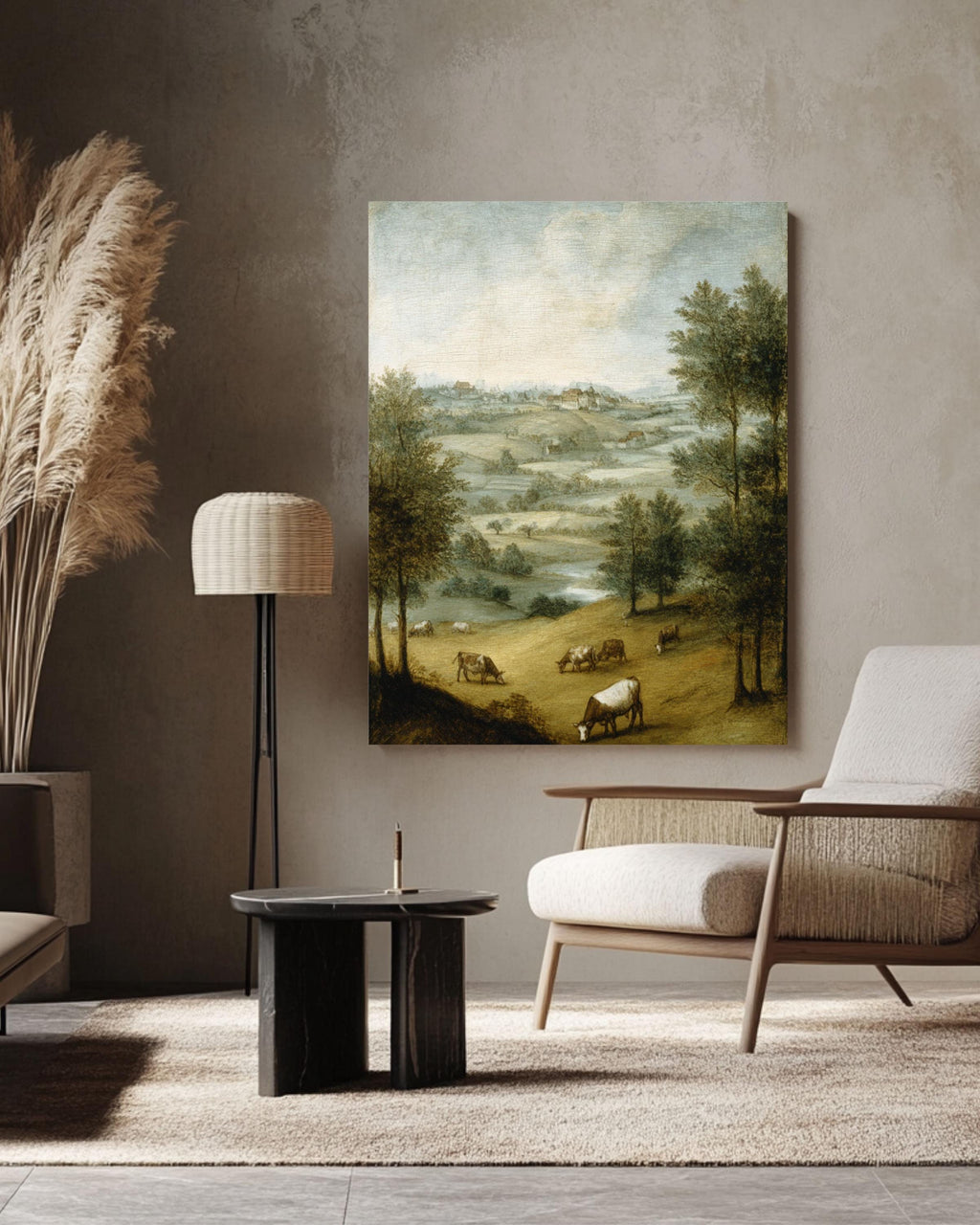 Pastoral Cow Landscape Art Print: Bruegel Style Farmhouse Decor Canvas Wall Art – Modern Decor Print