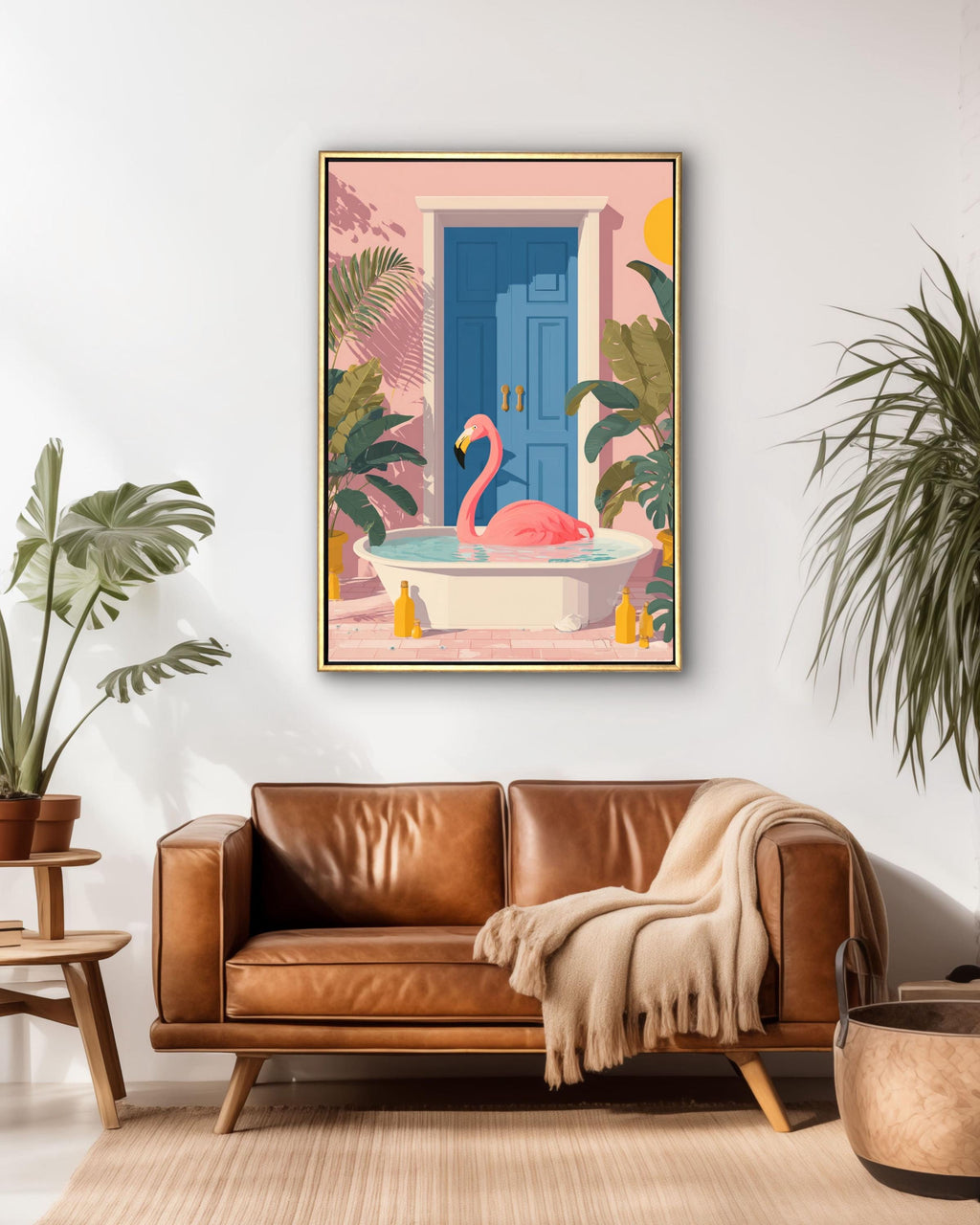 Matisse Flamingo Bath Art: Pastel Tropical Bathroom Decor Canvas Wall Art – Modern Decor Print