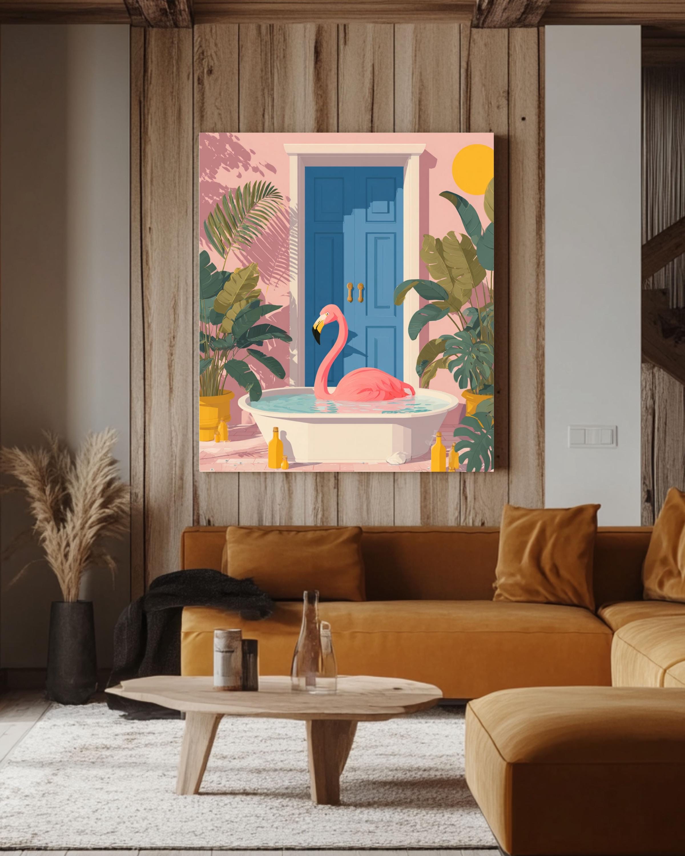 Matisse Flamingo Bath Art: Pastel Tropical Bathroom Decor Canvas Wall Art – Modern Decor Print
