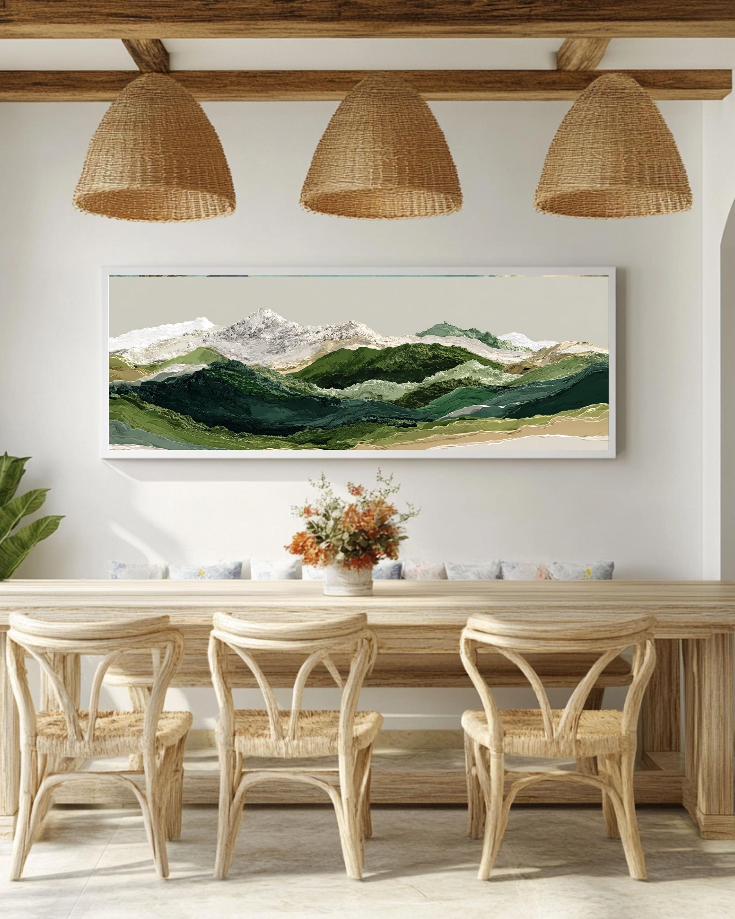Andes Mountain Landscape Art: Earth Tone Canvas or Framed Print Canvas Wall Art – Modern Decor Print