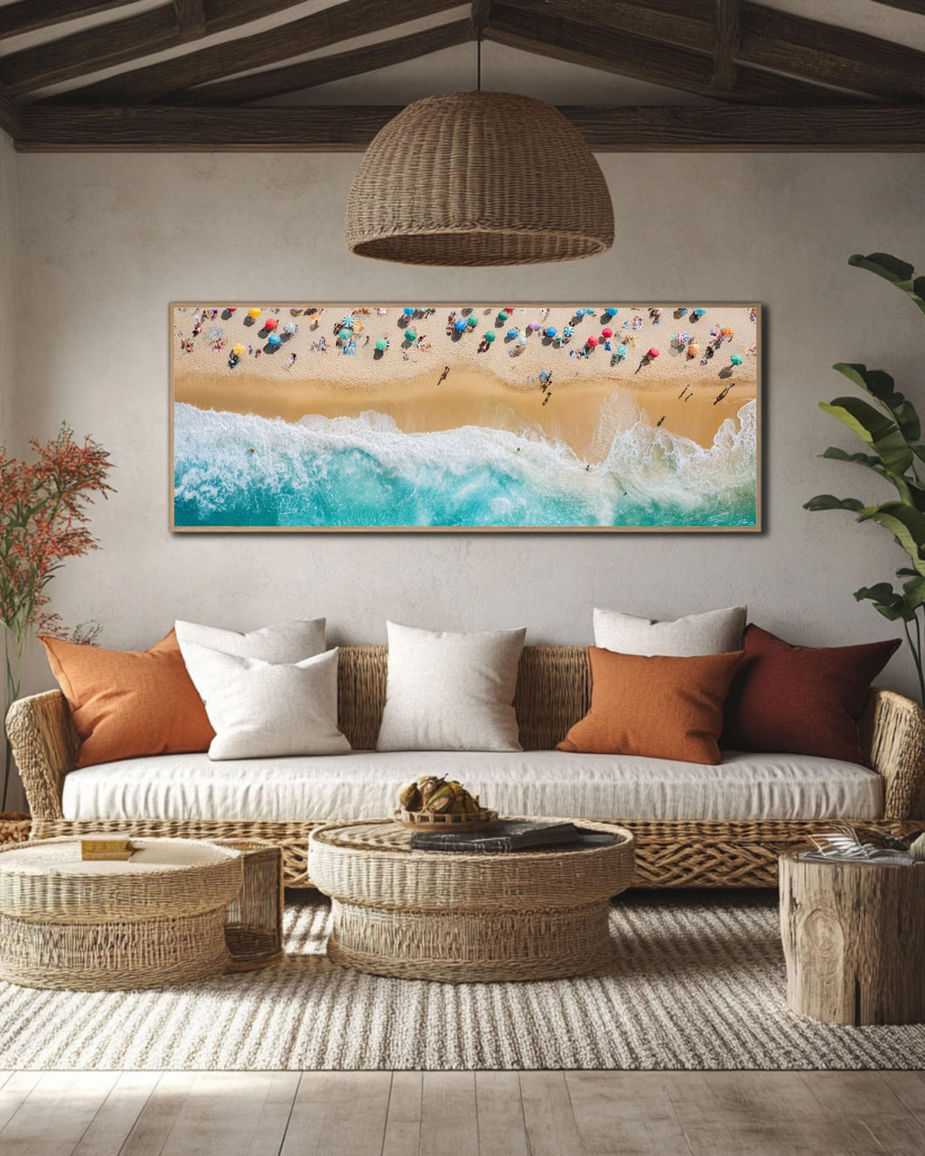 Aerial Beach Scene Art: Coastal Canvas Wall Decor with Turquoise Waves Canvas Wall Art – Modern Decor Print