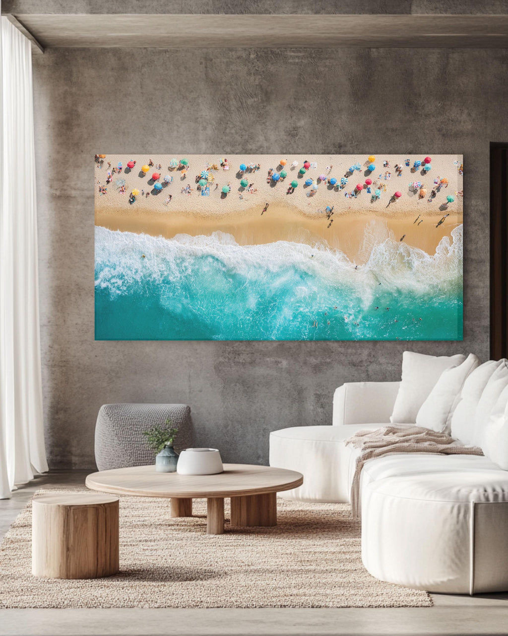 Aerial Beach Scene Art: Coastal Canvas Wall Decor with Turquoise Waves Canvas Wall Art – Modern Decor Print