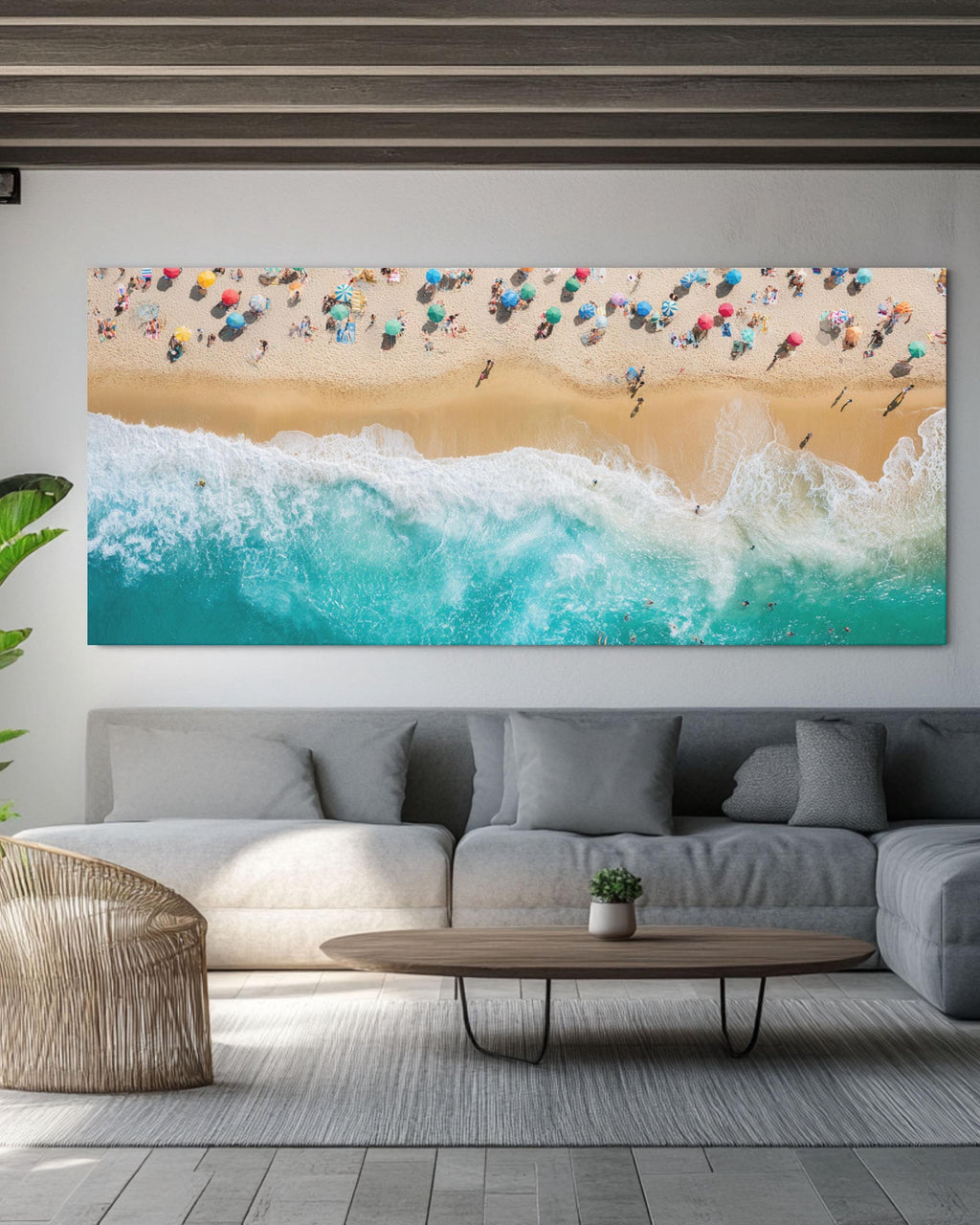 Aerial Beach Scene Art: Coastal Canvas Wall Decor with Turquoise Waves Canvas Wall Art – Modern Decor Print