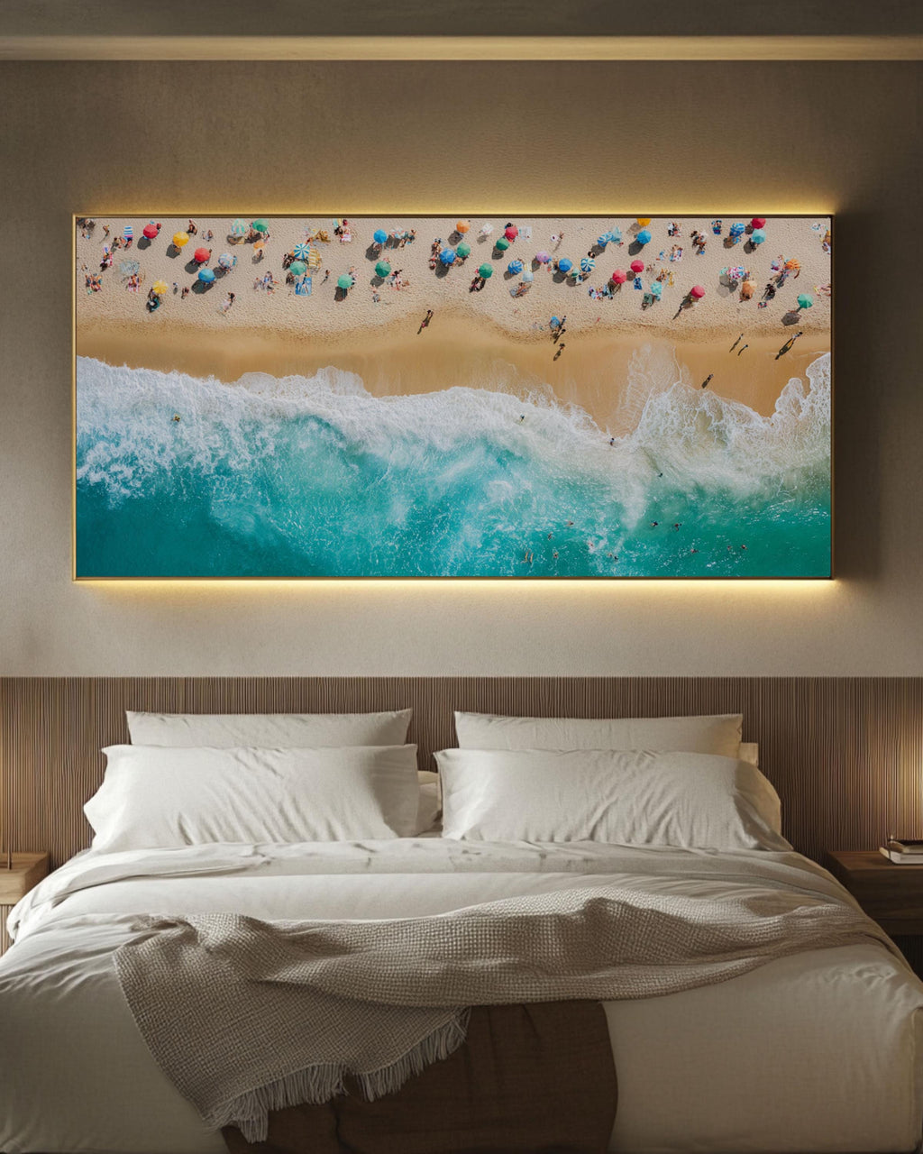 Aerial Beach Scene Art: Coastal Canvas Wall Decor with Turquoise Waves Canvas Wall Art – Modern Decor Print