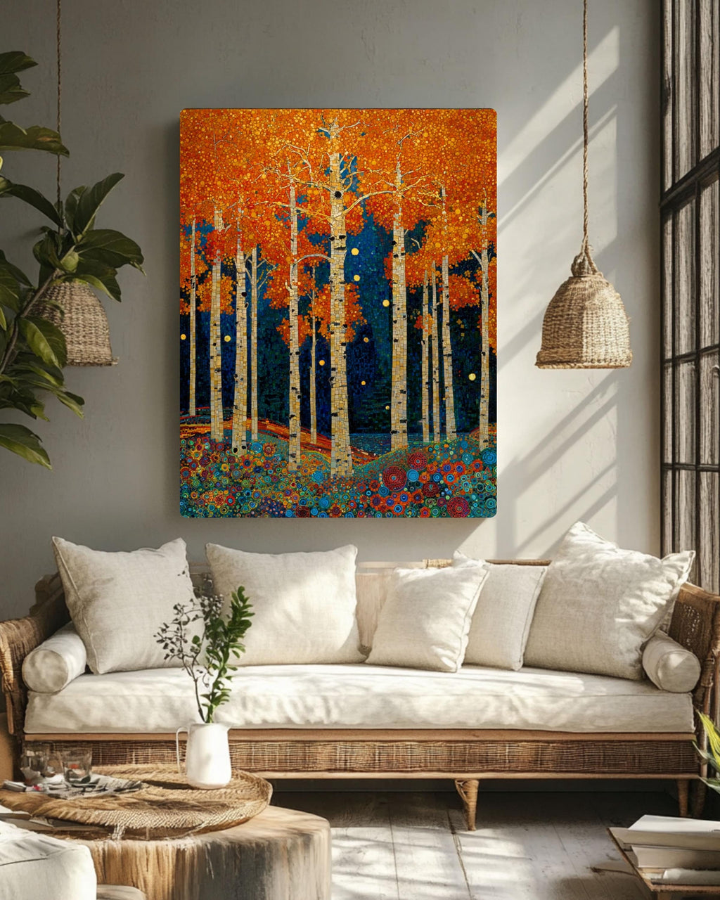 Klimt Style Aspen Forest Print: Mosaic Autumn Trees Canvas Wall Art – Modern Decor Print