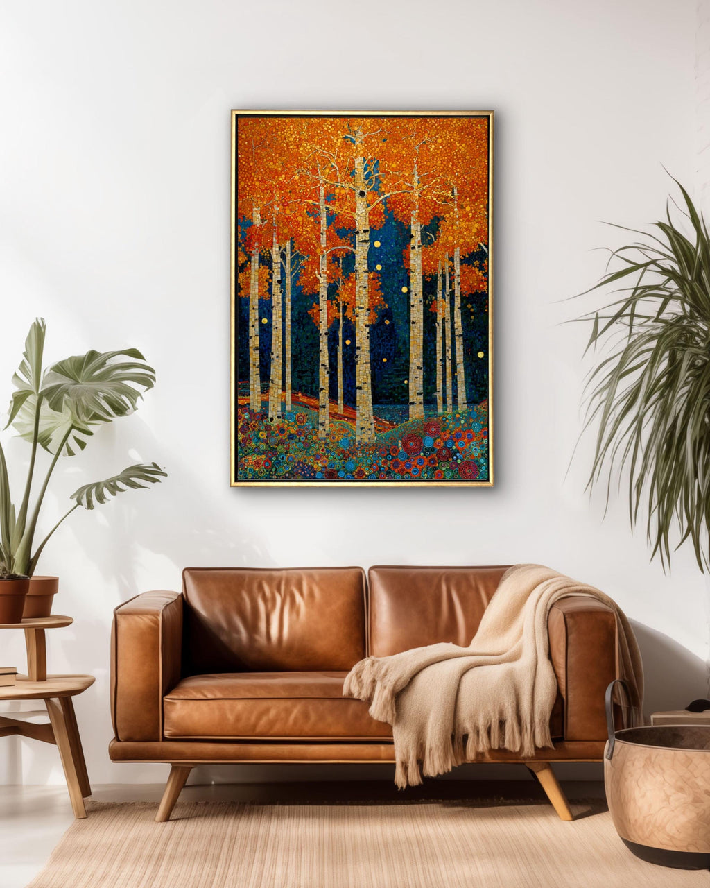 Klimt Style Aspen Forest Print: Mosaic Autumn Trees Canvas Wall Art – Modern Decor Print
