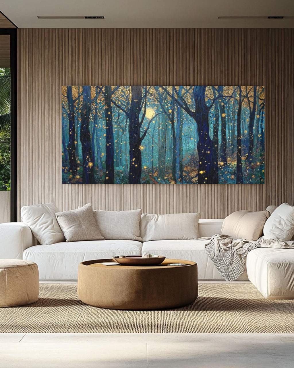 Moonlight Forest Canvas Art: Klimt & Payne Style, Gold Stars Canvas Wall Art – Modern Decor Print