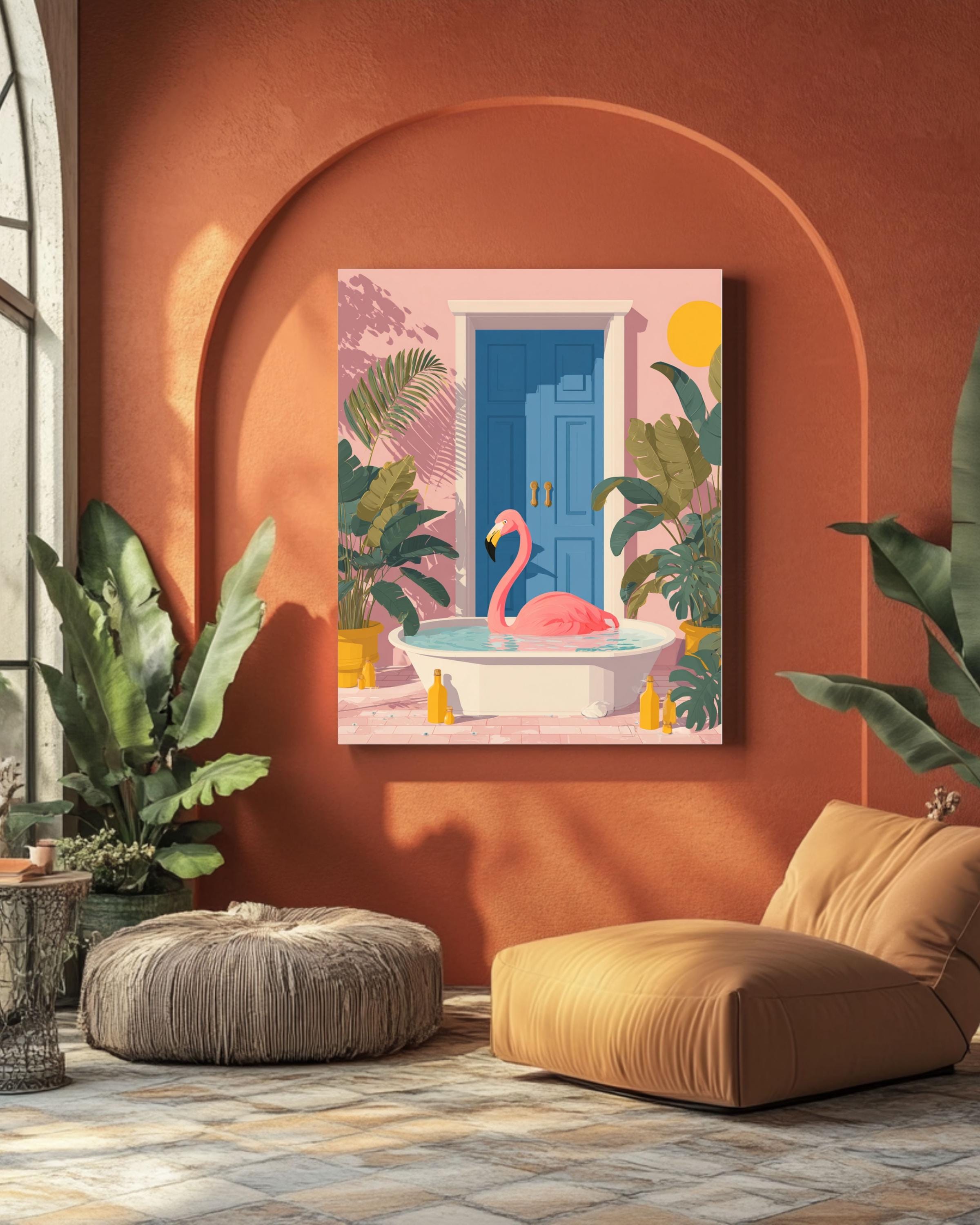 Matisse Flamingo Bath Art: Pastel Tropical Bathroom Decor Canvas Wall Art – Modern Decor Print