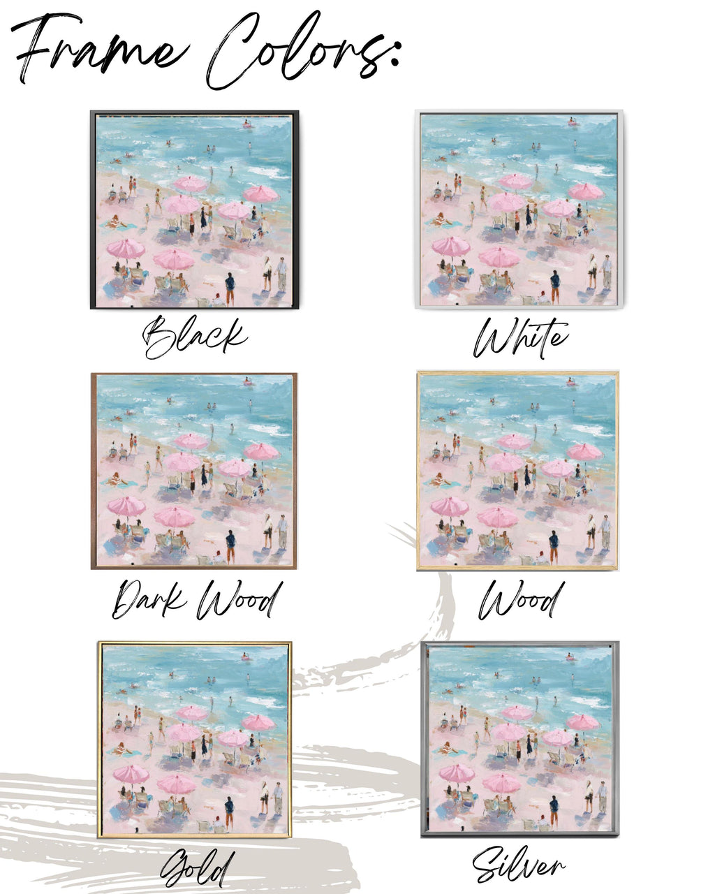 Pastel Beach Art Print: Pink Umbrellas, Maira Kalman Style Canvas Wall Art – Modern Decor Print