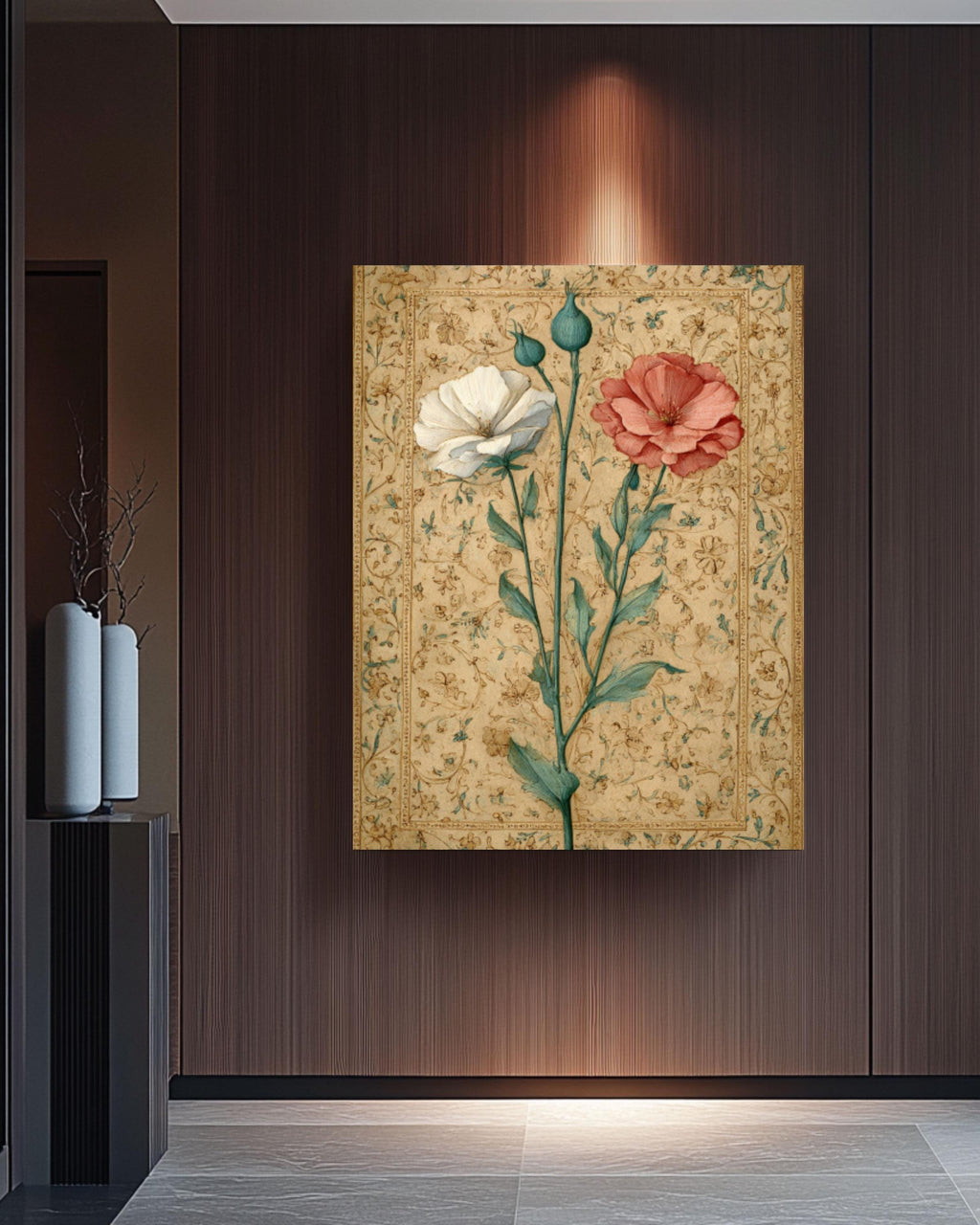 Renaissance Floral Art Print: Illuminated Manuscript Style Canvas Wall Art – Modern Decor Print