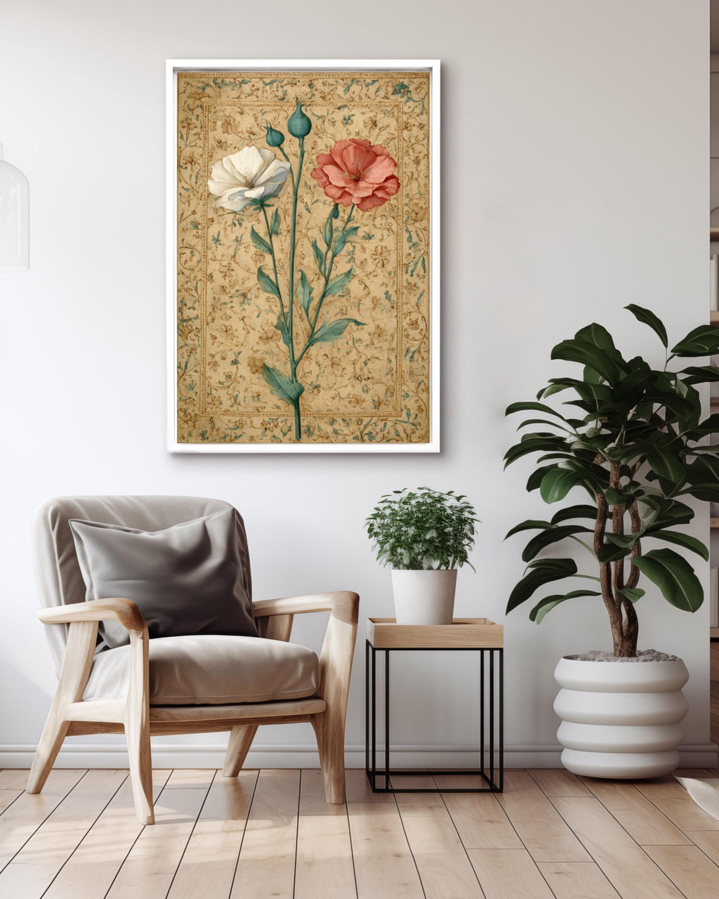 Renaissance Floral Art Print: Illuminated Manuscript Style Canvas Wall Art – Modern Decor Print