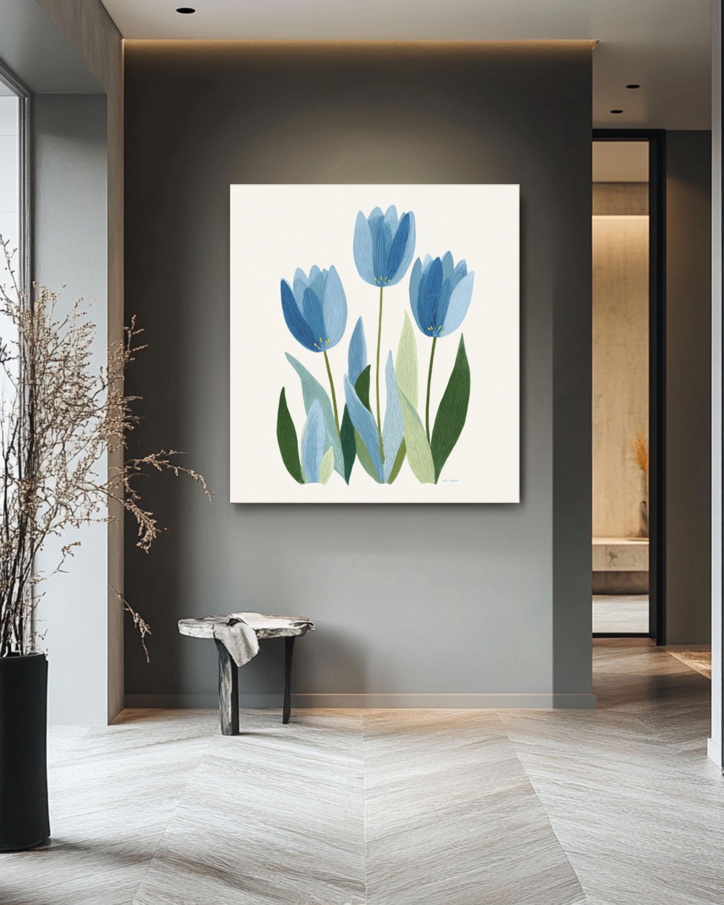 Blue Tulips Botanical Wall Art | Painterly Floral Canvas Print