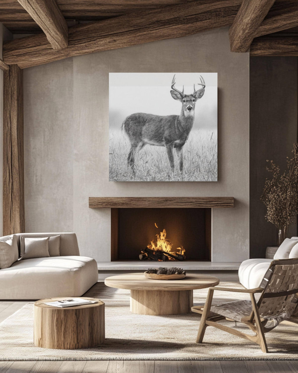 White-Tailed Deer Pencil Wall Art | Rustic Wildlife Canvas Print