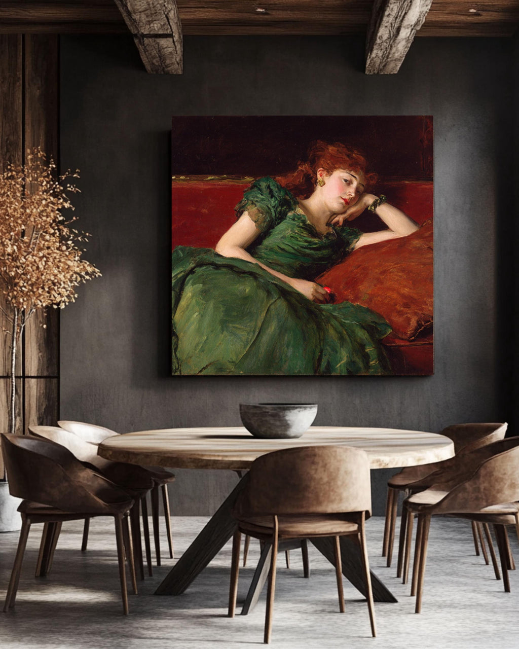 Red-Haired Woman Portrait Wall Art | Impressionist Chiaroscuro Canvas