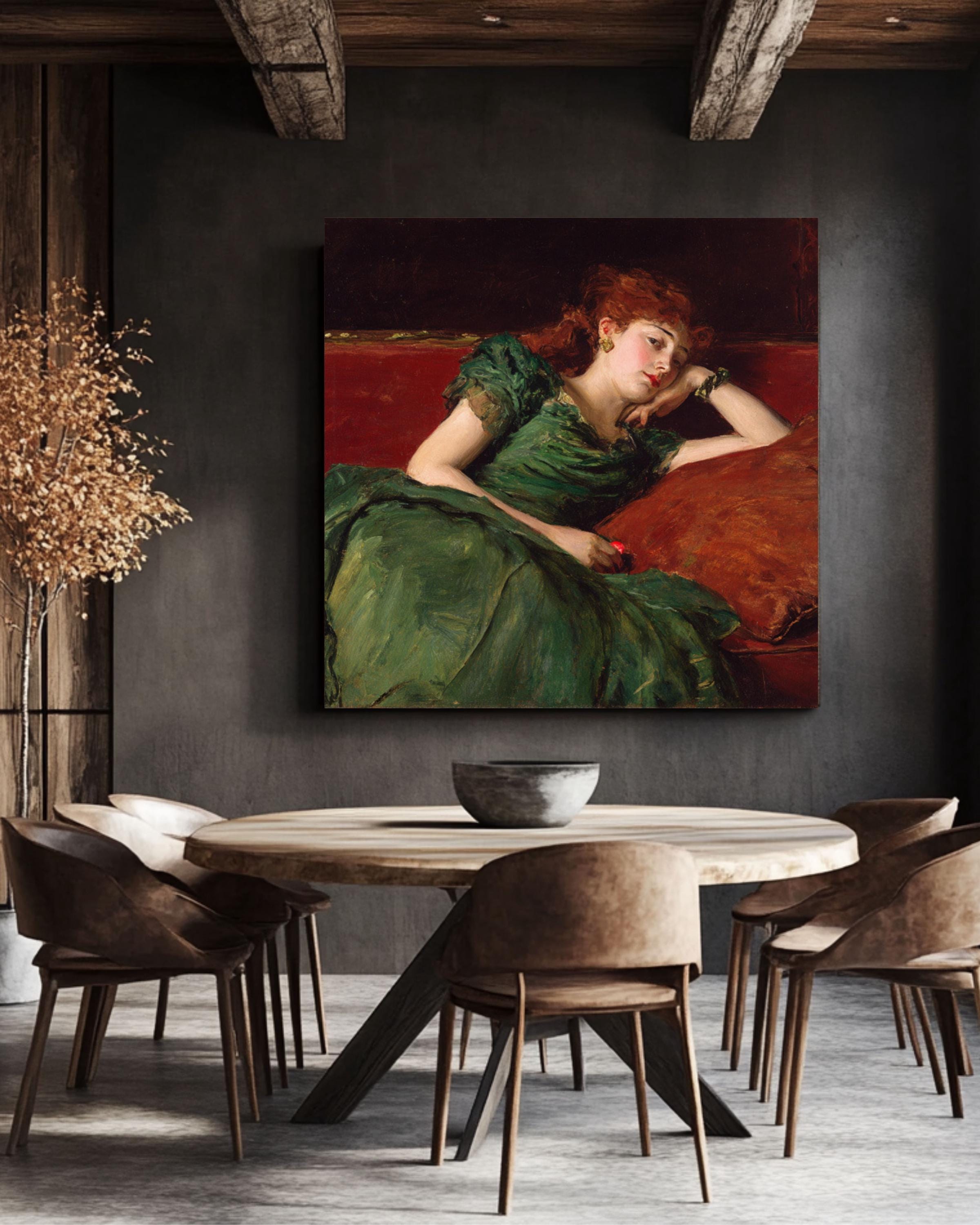 Red-Haired Woman Portrait Wall Art | Impressionist Chiaroscuro Canvas