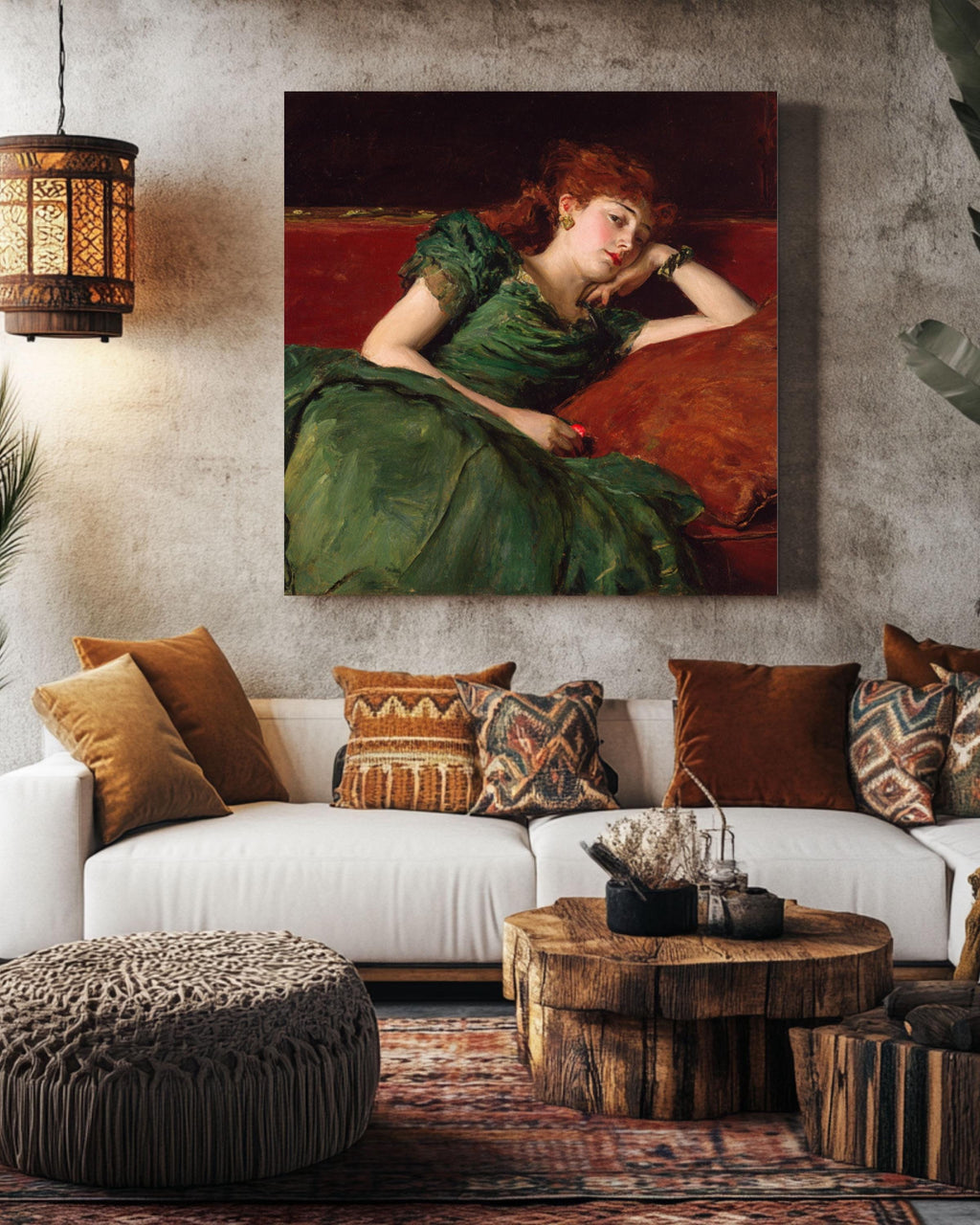 Red-Haired Woman Portrait Wall Art | Impressionist Chiaroscuro Canvas