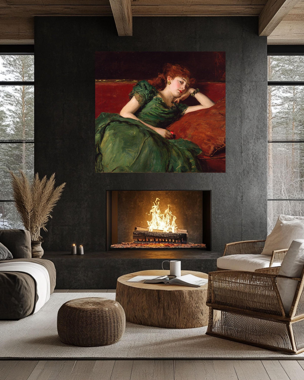 Red-Haired Woman Portrait Wall Art | Impressionist Chiaroscuro Canvas