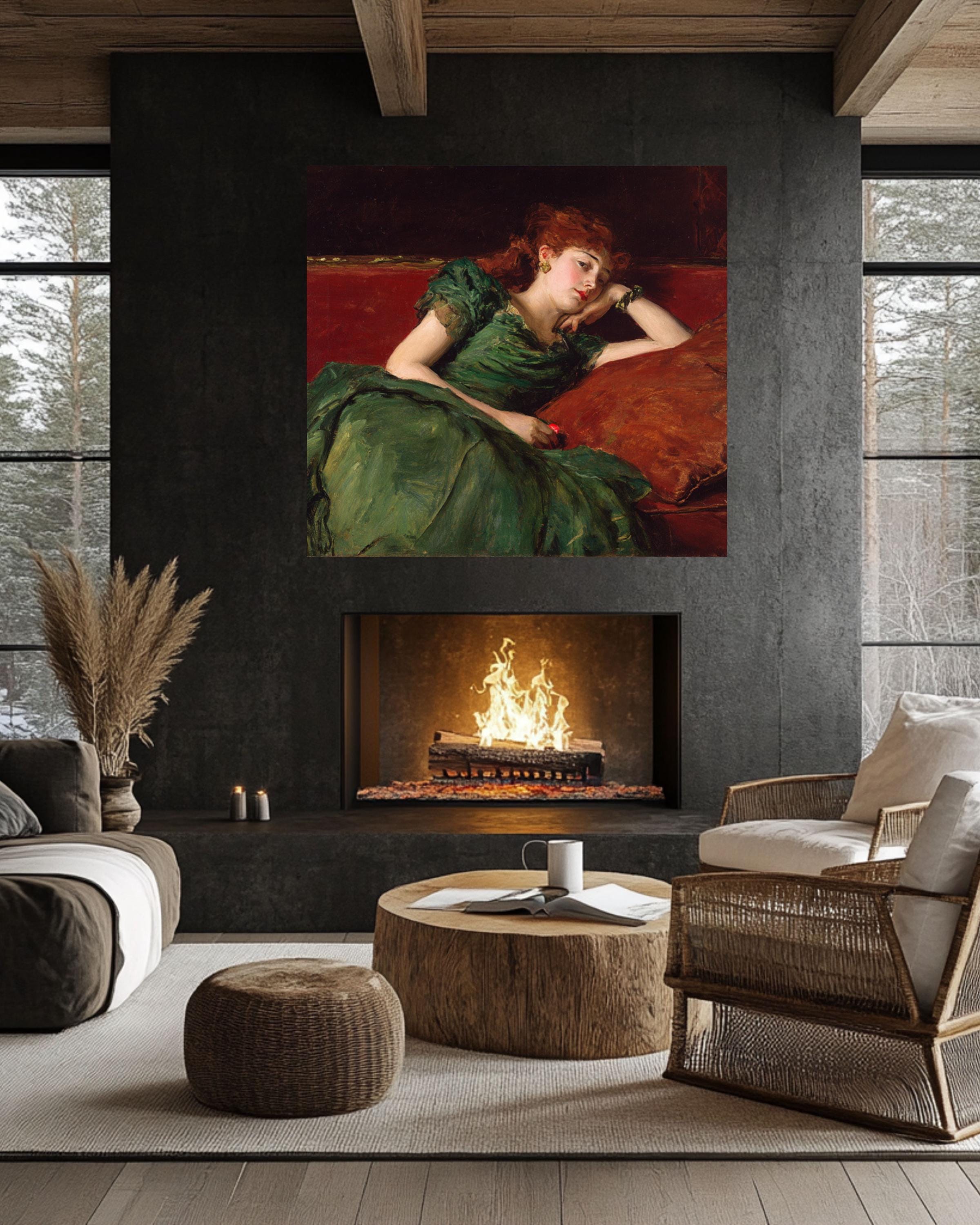 Red-Haired Woman Portrait Wall Art | Impressionist Chiaroscuro Canvas