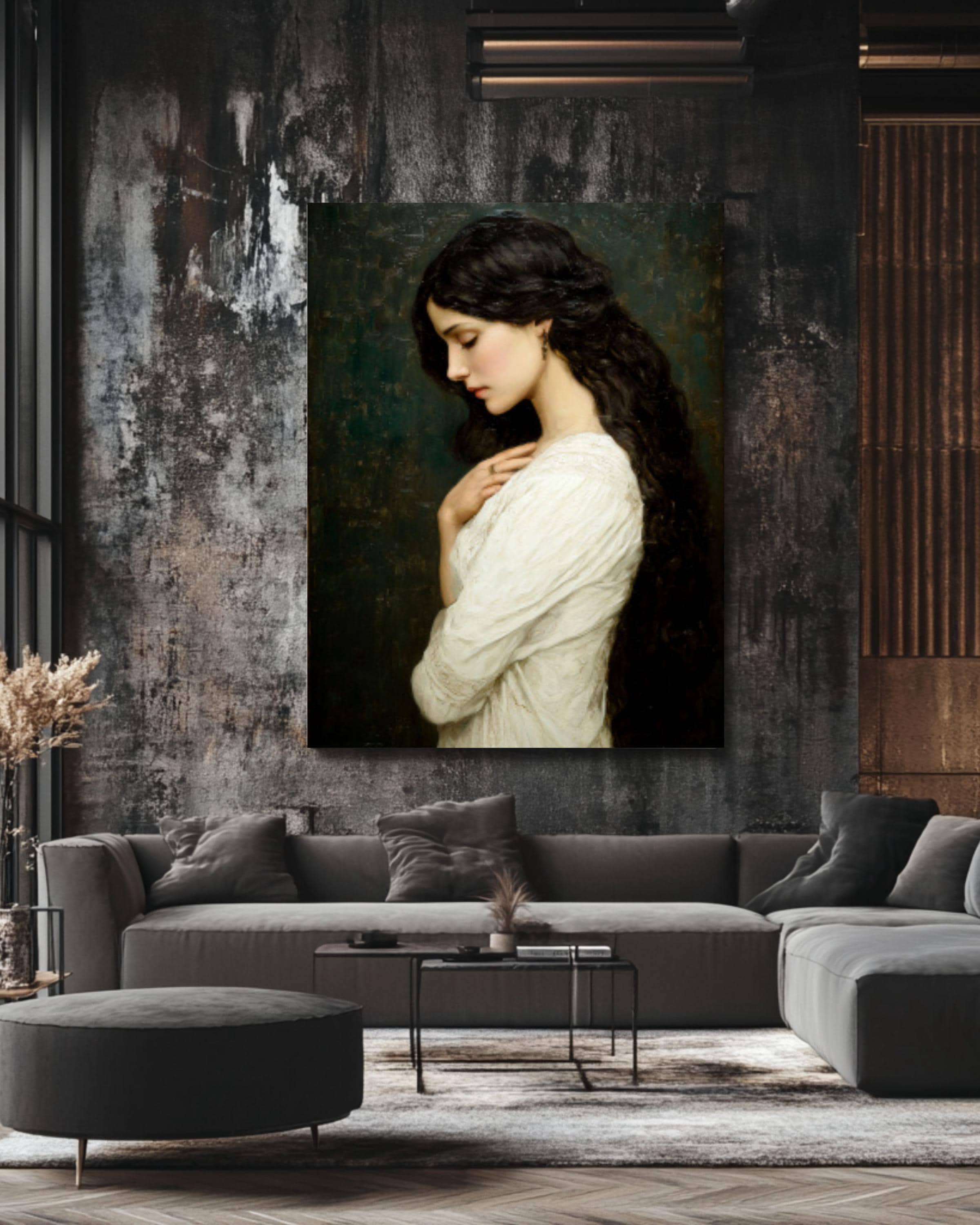 Maxence Style Woman Portrait: Elegant Feminine Art Print Canvas Wall Art – Modern Decor Print