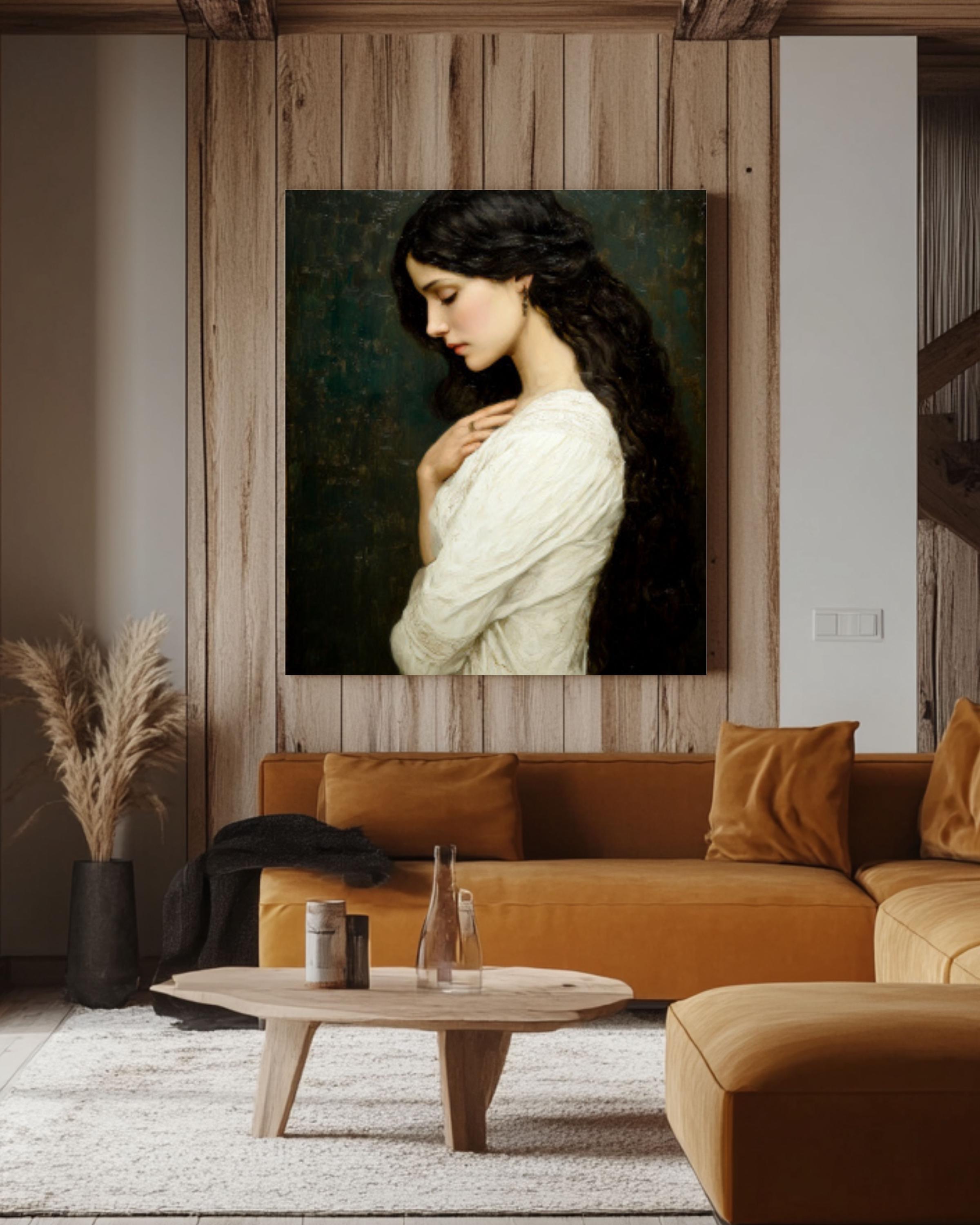 Maxence Style Woman Portrait: Elegant Feminine Art Print Canvas Wall Art – Modern Decor Print