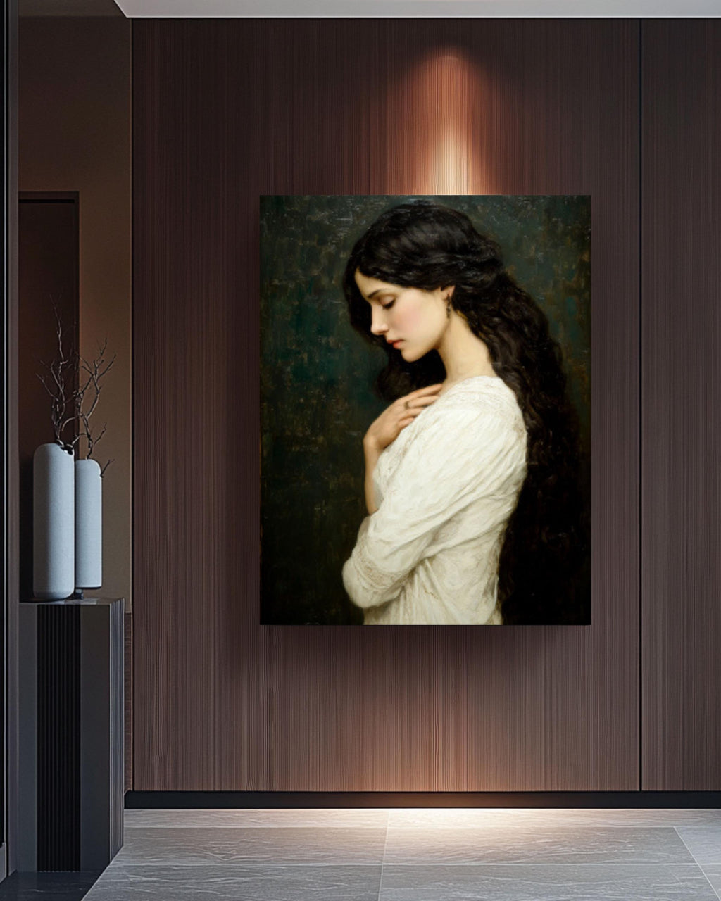 Maxence Style Woman Portrait: Elegant Feminine Art Print Canvas Wall Art – Modern Decor Print